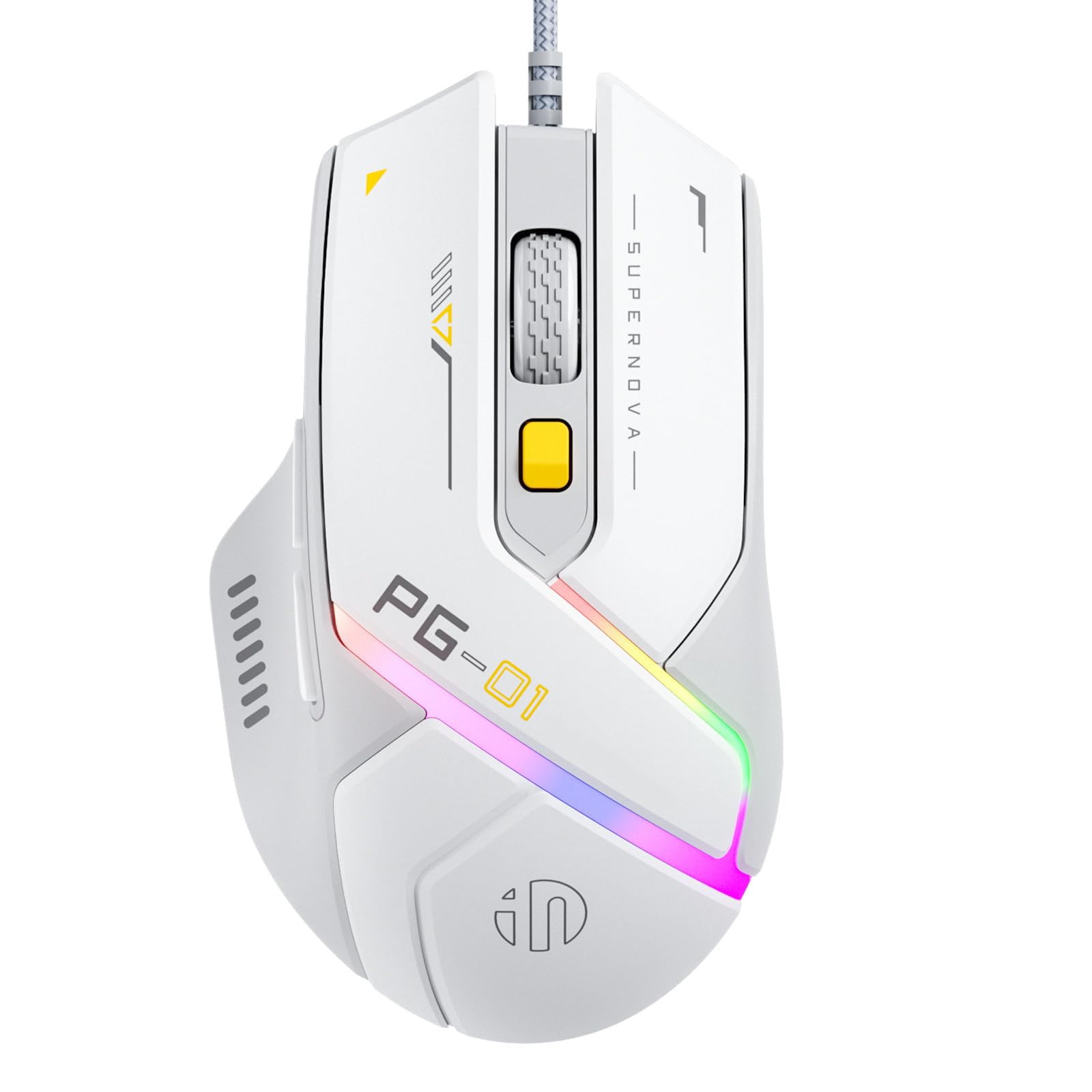 ماوس بازی سیمی LBOYLOVE® PG1، ماوس بازی کامپیوتری ERGONOMIC با دقت بالا 12800 DPI، 6 دکمه قابل برنامه‌ریزی و نورپردازی RGB تنفسی برای لپتاپ، کامپیوتر، مک
