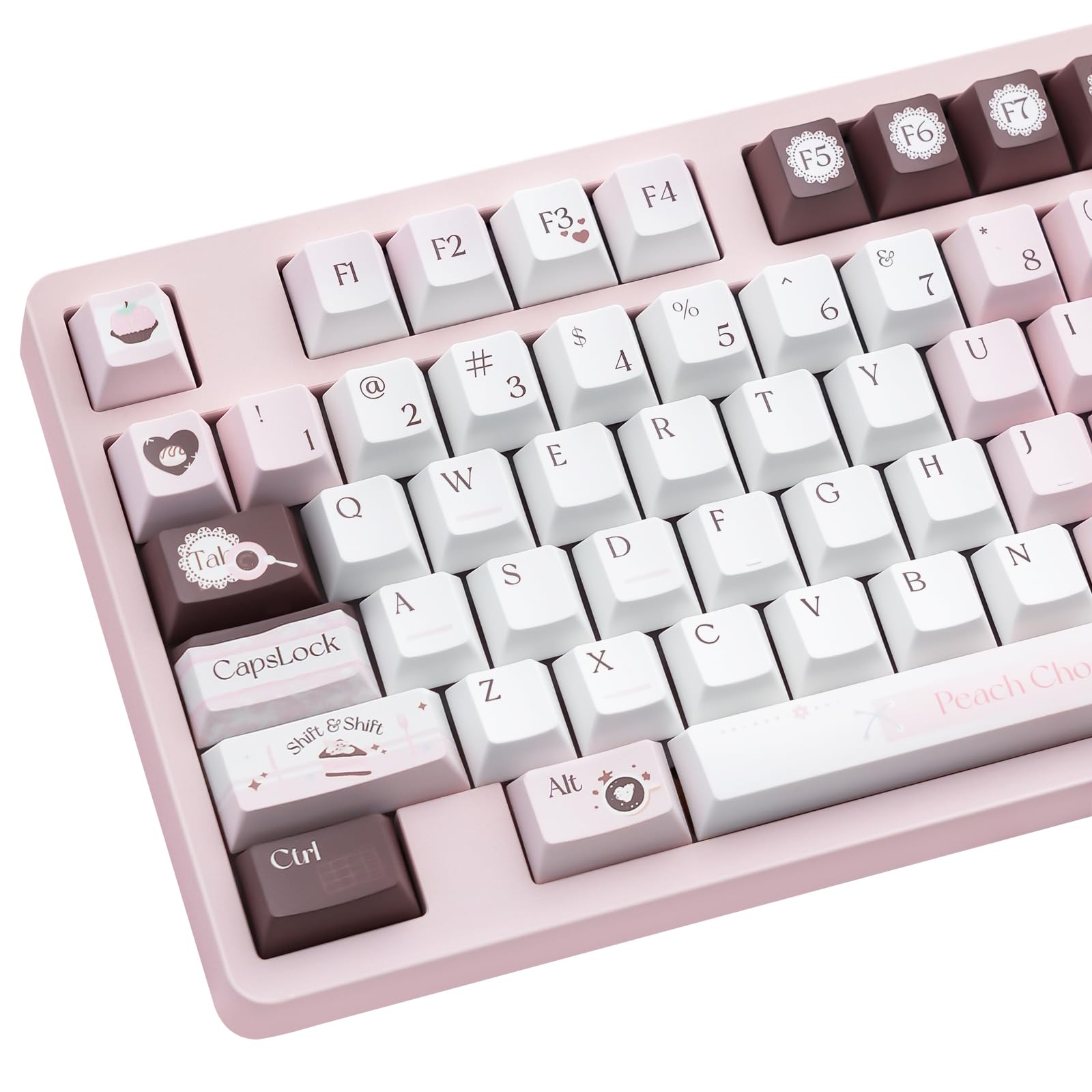 تایپ کننده TIMSEKER 130 کلید رنگ صورتی بسته کیبورد زیبا Custom PBT Cherry، Keycap پروفایل، Keycaps رنگ دائمی ضخیم Kawaii، Keycap شکلات سفید قهوه‌ای، کیپس کیبورد مکانیکی ANSI/ISO قهوه‌ای صورتی