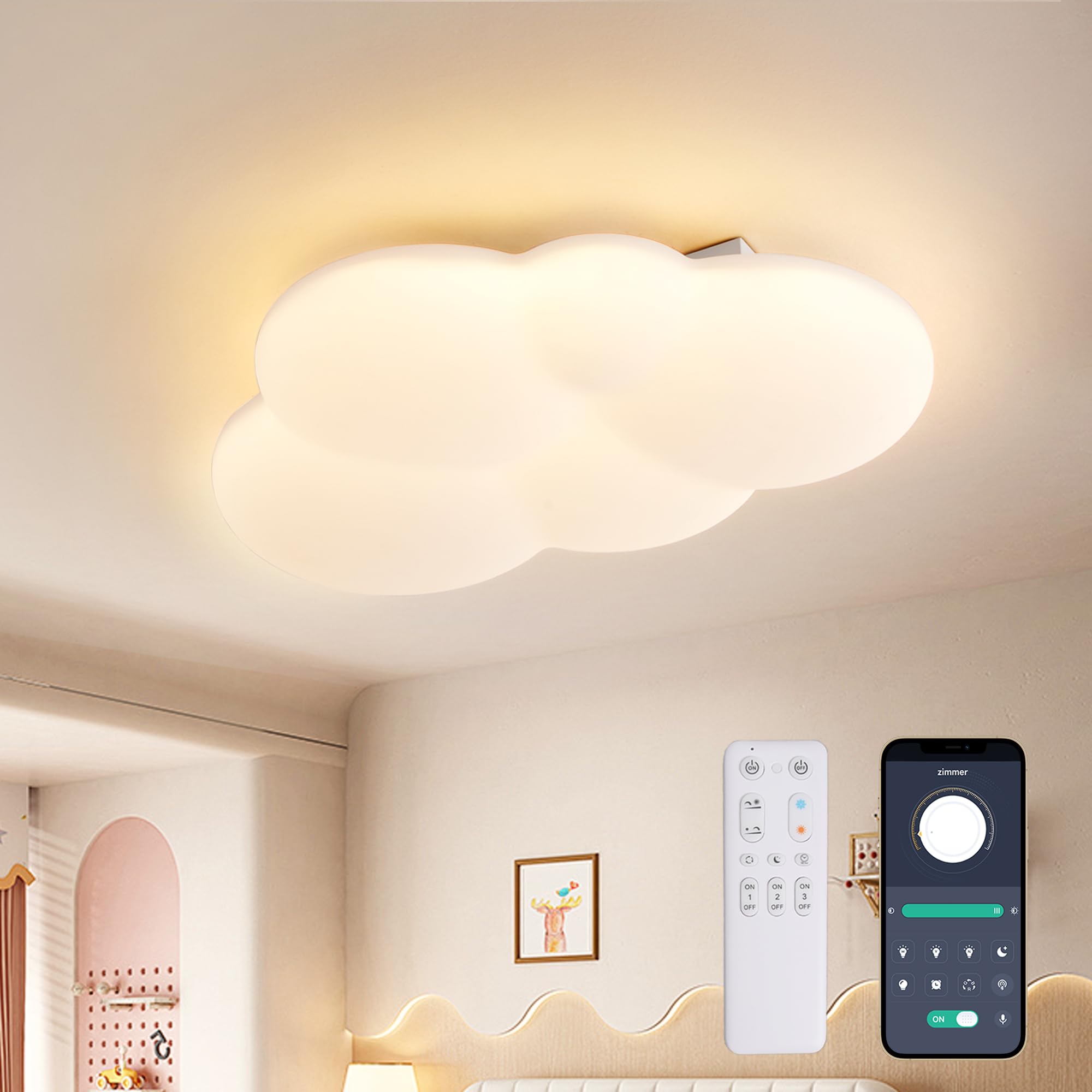 لامپ سقفی YUEEU LED Cloud LED برای کودکان، 42 سانتی متر 3000K - 6000K لامپ سقفی LED برای اتاق کودک 32 وات 42 * 25 * 6 سانتی متر 40 * 30 * 8 سانتی متر - قابل تنظیم اندازه