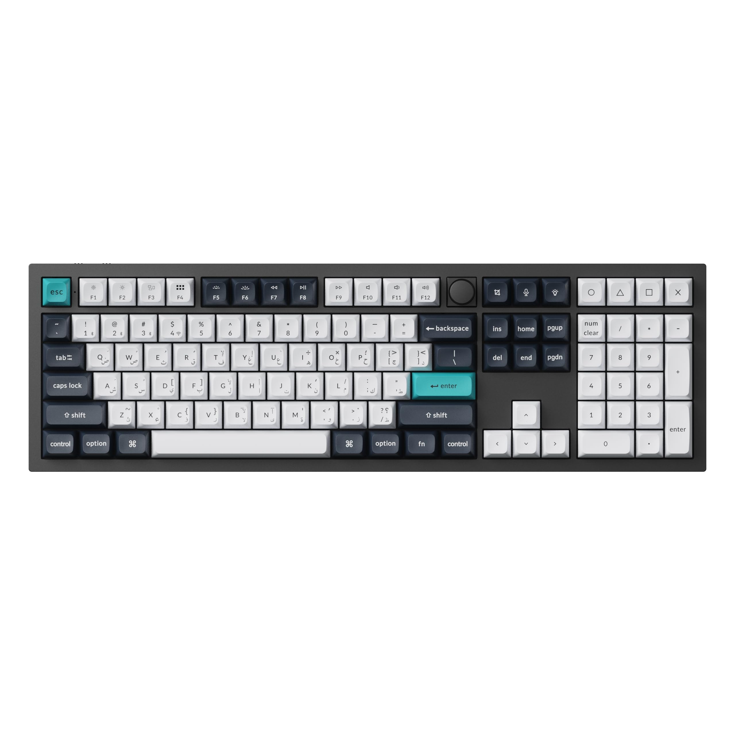 صفحه کلید مکانیکی بی‌سیم Keychron V6 Max V6M-D1-AR با طرح انگلیسی و عربی، QMK/VIA، قابل تعویض حرارتی، رنگارنگ، بلوتوث/2.4G/سیمی، طرح تمام اندازه برای مک/ویندوز/لینوکس