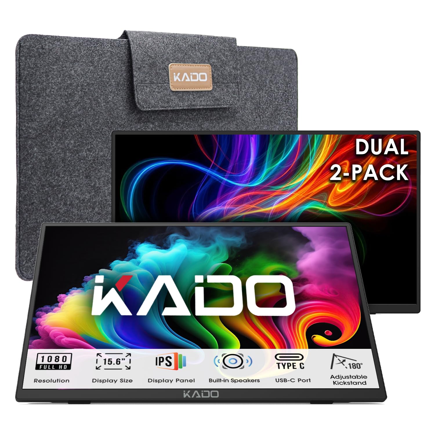 Kado Dual Portable Monitor Setup - 2-Pack 15.6" 1080p IPS Triple Monitor Extender for Laptop, 1920x1080 HDMI USB-C 180° Kickstand Built-in Speakers, Stacked Desktop Setup Office Gaming Daytrading 2-Pack 15.6" Kickstand

تنظیم دوگانه مانیتور قابل حمل کادو - 2 پک 15.6 اینچ 1080p IPS تریپل مانیتور برای لپتاپ، 1920x1080 HDMI USB-C 180 درجه صفحه پایه دار با بلندگوهای به صورت داخلی، تنظیم دسکتاپ پشت هم قرار می گیرد برای اداره، بازی و معاملات روزانه، 2 پک 15.6 اینچ صفحه پایه دار
