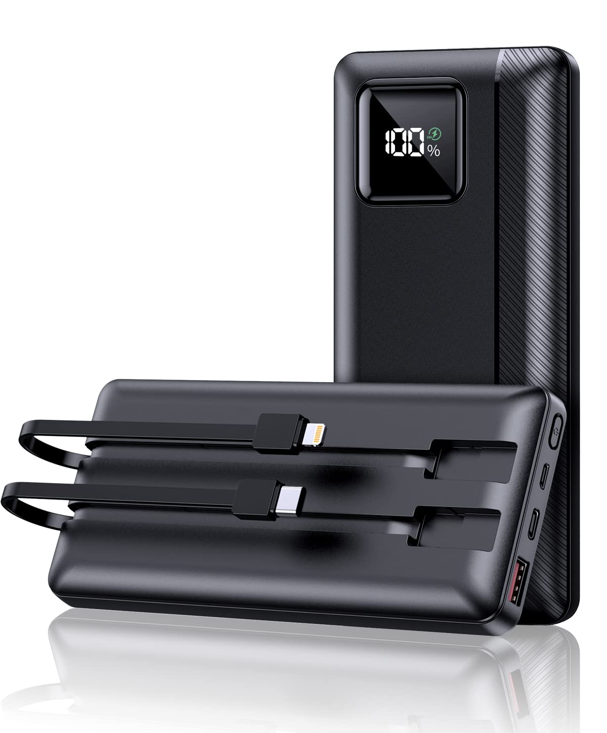 پاوربانک 20000mAh با 2 پورت شارژر قابل حمل، شارژ سریع 22.5 وات، کابل داخلی، نمایشگر LED، سازگار با آیفون، سامسونگ گلکسی و غیره.