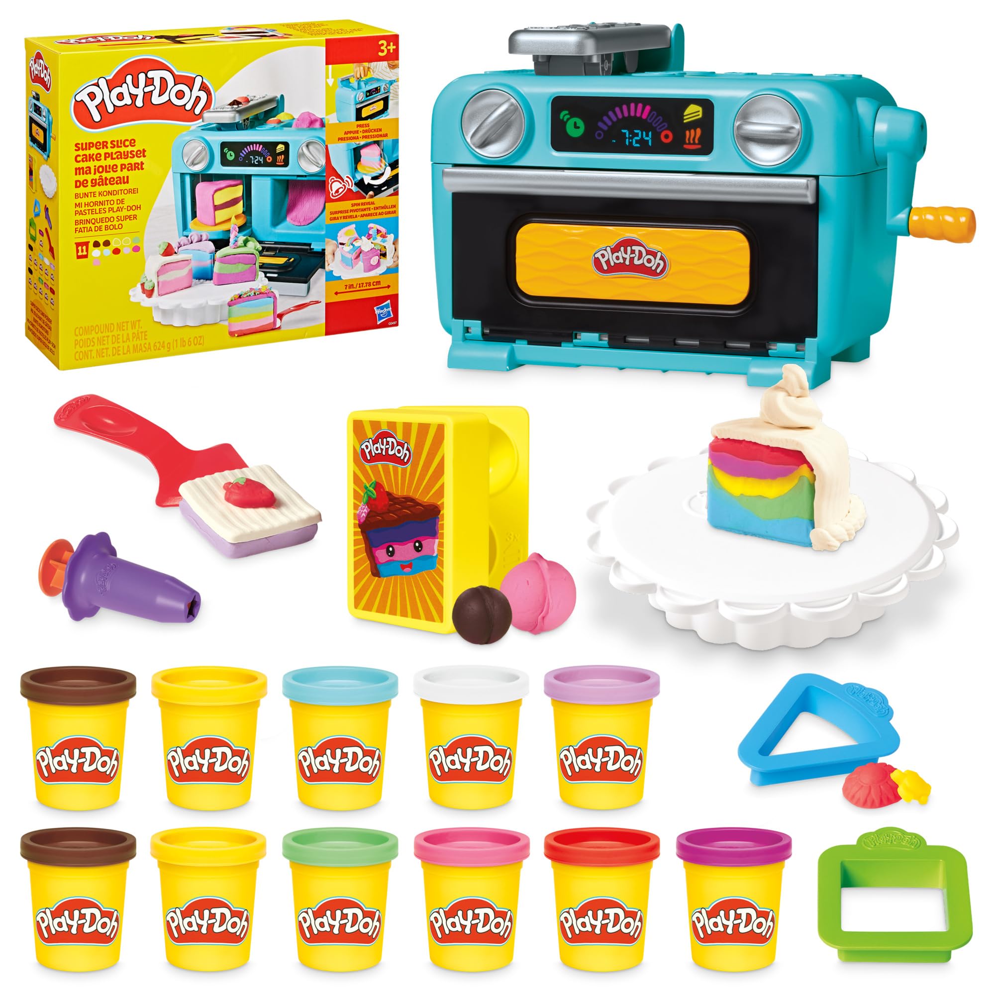مجموعه بازی Play-Doh Super Slice Cake، افرن با لوازم آشپزخانه بازی و 11 بانکه ترکیب مدل‌سازی، هنرها و صنایع دستی کودکان، مناسب برای سنین 3 سال به بالا