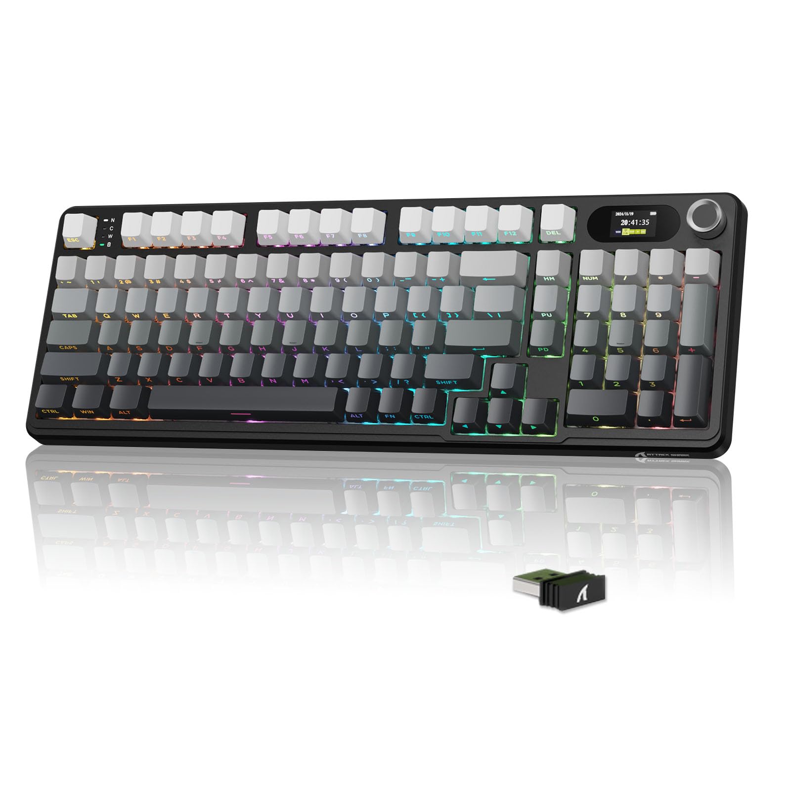 کیبورد مکانیکال بی‌سیم MAMBASNAKE × ATTACKSHARK X98، صفحه نمایش LED و دکمه، تری-مود بلوتوث/2.4G/USB-C با رنگ‌های سیل نورپردازی RGB، سوییچ‌های خطی پیش‌روغن‌زده - مدل مشکی سبز گرادیانت