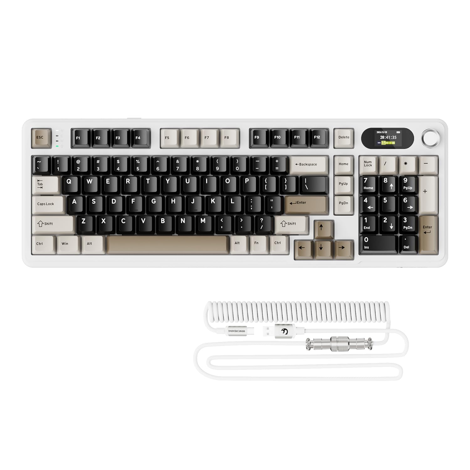 ATTACK SHARK X98PRO کیبورد گیمینگ مکانیکال گسکت، اتصال بلوتوث/بی‌سیم ۲.۴ گیگاهرتز و USB-C، نمایشگر LED رنگی و کلید CNC، نورپردازی RGB، ۹۸ کلید با سوئیچ‌های خطی هات-سواب، باتری ۴۰۰۰ میلی‌آمپر ساعت، درایو ابری وب، برای رایانه‌های PC و مک، سفید