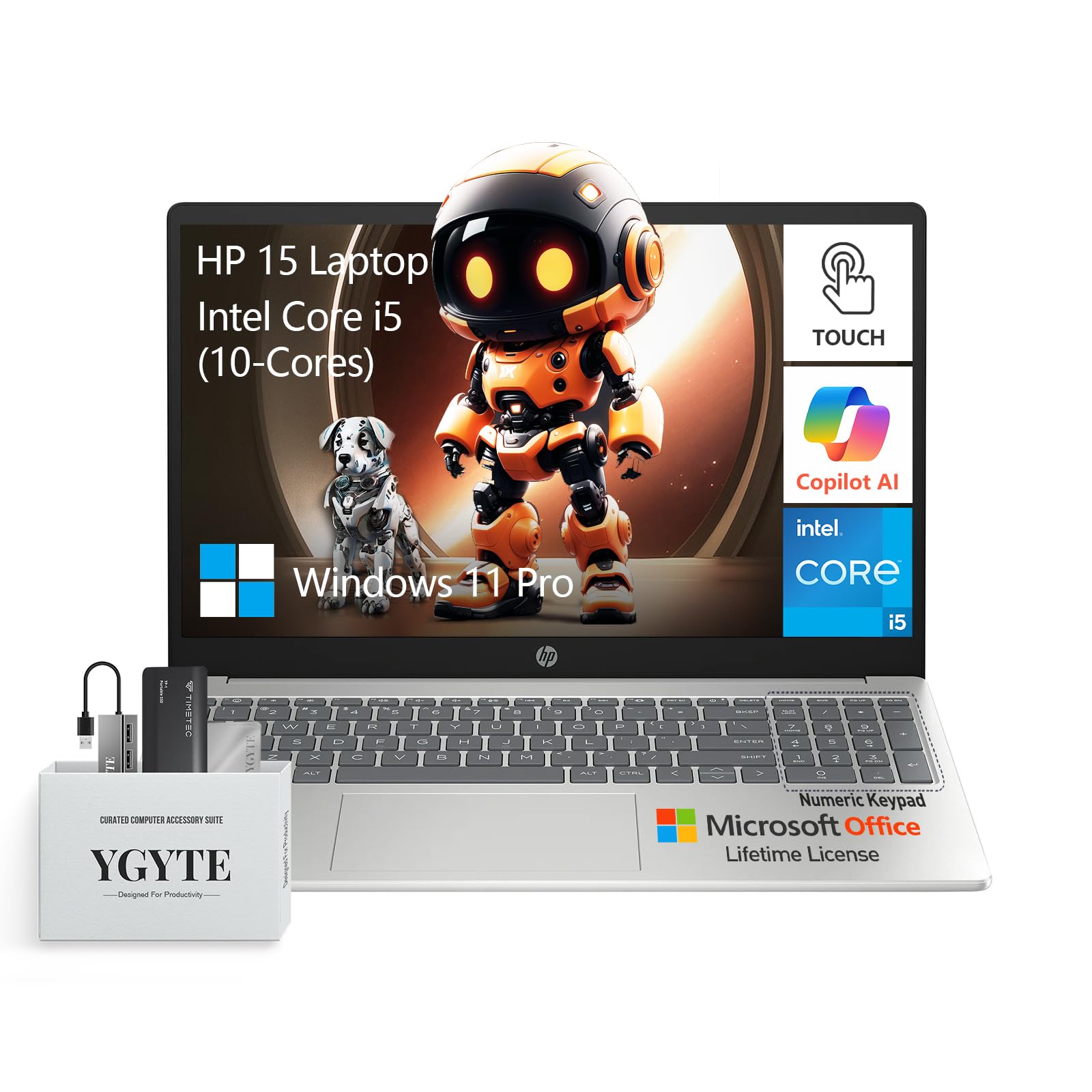 لپ تاپ لمسی کامپیوتر HP 2025 15.6 اینچ، Intel 10-Core i5، صفحه نمایش لمسی لپ تاپ 15 اینچ، 16 گیگابایت رم، 1.5 ترابایت فضای ذخیره‌سازی (1 ترابایت اس‌اس‌دی + 512 گیگابایت پی‌اس‌اس‌دی)، ویندوز 11 پرو آفیس دائمی، پد عددی، ییتی 16 گیگابایت رم | 1.5 ترابایت فضای ذخیره‌سازی