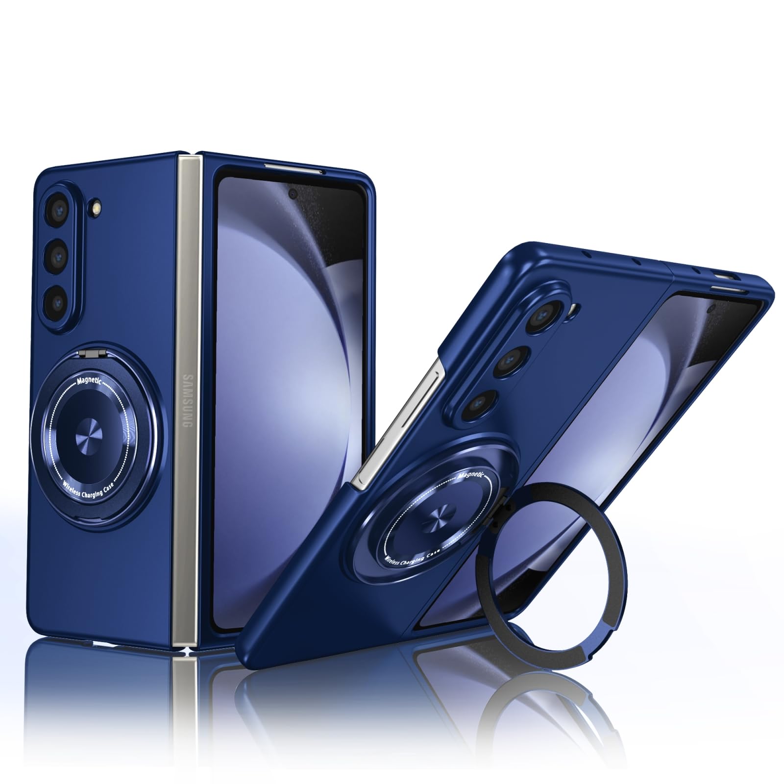مورد فروش بعدی با یک دارنده حلقه مغناطیسی، سازگار با گوشی Samsung Galaxy Z Fold 4، از شارژ مغناطیسی پشتیبانی می‌کند. این مورد دارای محافظت ضد ضربه با یک قابلیت استند است. (آبی)