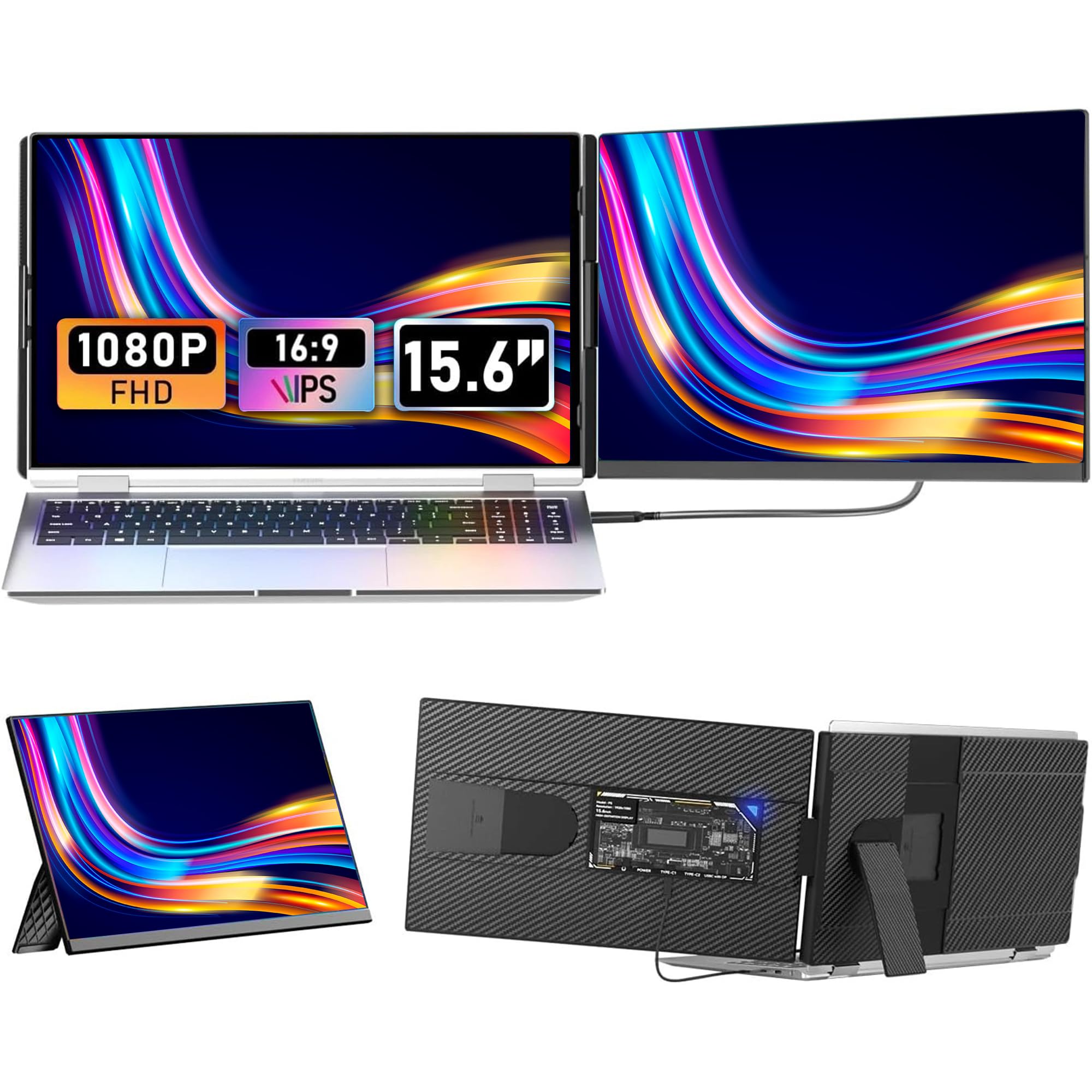 صفحه نمایش قابل حمل V2COM 15.6 اینچ FHD 1080P، منبع اضافی برای لپ تاپ های 13-17.3 اینچی، قابل جدا شدن، با IPS Monitor، پشتیبانی از ویندوز، مک، اندروید، سوئیچ و PS5 P5-15.6'' دوگانه