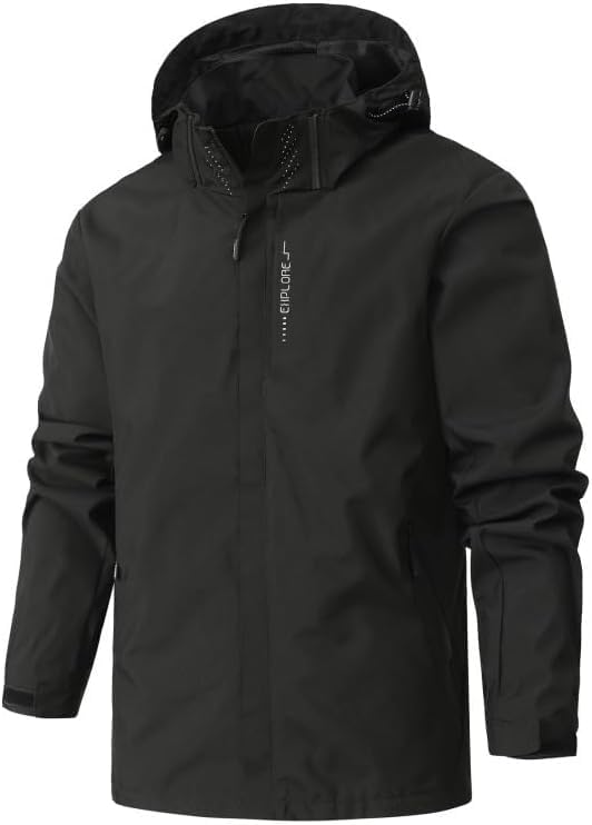 Rain Jacket for Men Ski Jacket Snowboard Jacket Waterproof Snow Jacket Mountain Raincoat Windproof Jackets Lightweight Sport Jackets Couples Pullover Hooded for Skiing Snowboarding Sports Outdoor Black 3XL