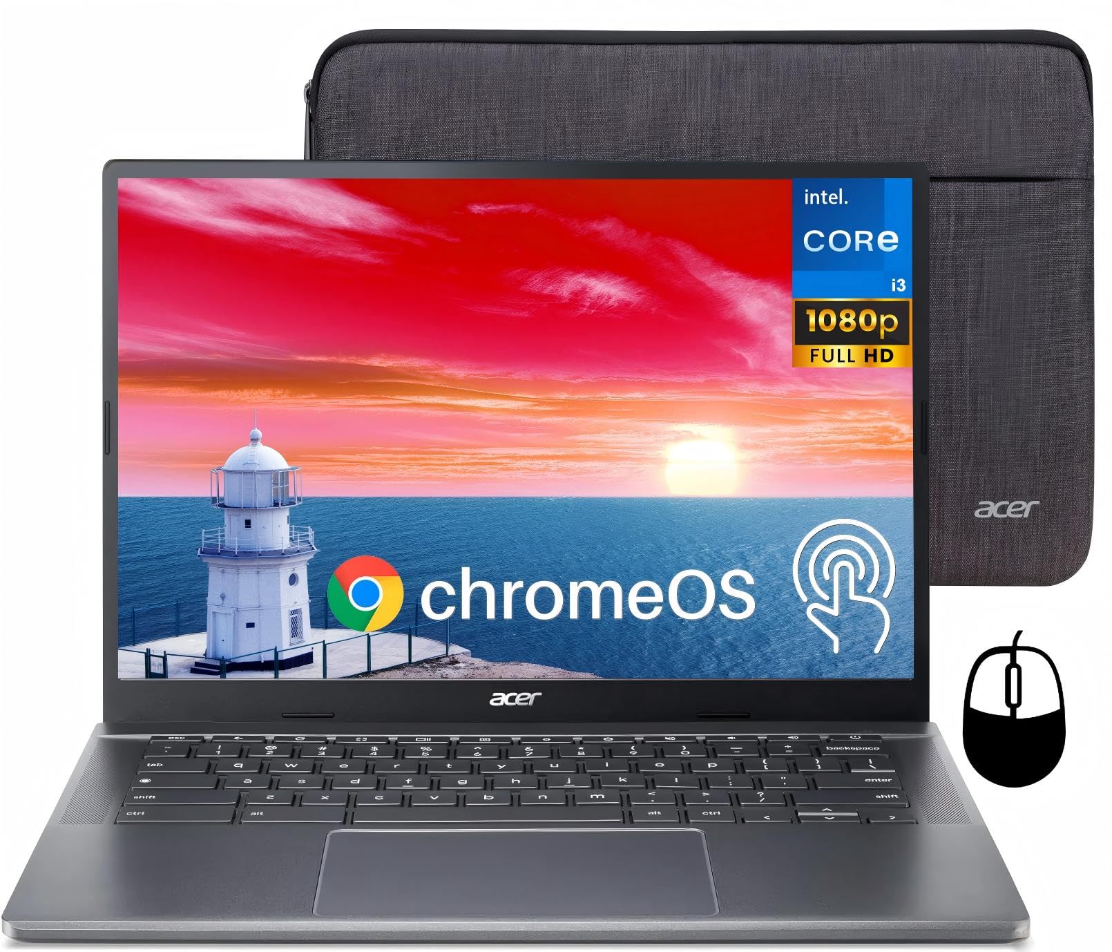 لپ تاپ لمسی ایسر Chromebook Plus 514، Intel 8-Core i3-N305، 8 گیگابایت RAM LPDDR5، 512 گیگابایت SSD، نمایشگر 14 اینچی FHD، لپ تاپ تجاری، Wi-Fi 6E، وب‌کم 1080P، خواننده کارت SD، سیستم عامل ChromeOS + لوازم جانبی طراحی شده 8 گیگابایت RAM | 512 گیگابایت SSD i3-N305