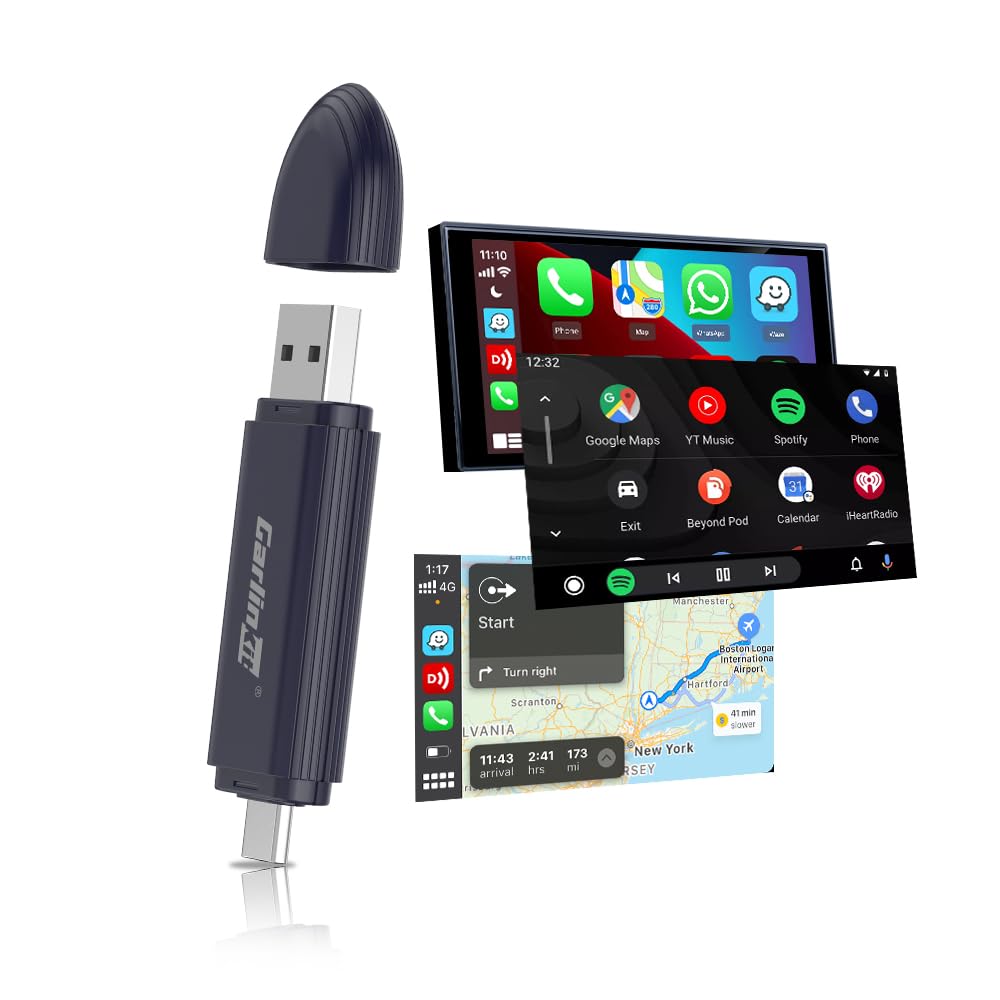 Carlinkit به روز شده 2 در 1 استیک بی‌سیم، MINI SE PRO، آداپتور CarPlay بی‌سیم و اندروید اوتو، دارای بلوتوث 5.4 داخلی، WiFi 6، پردازنده Arm A7، مصرف کم توان (آبی تیره) استیک CarPlay + AA