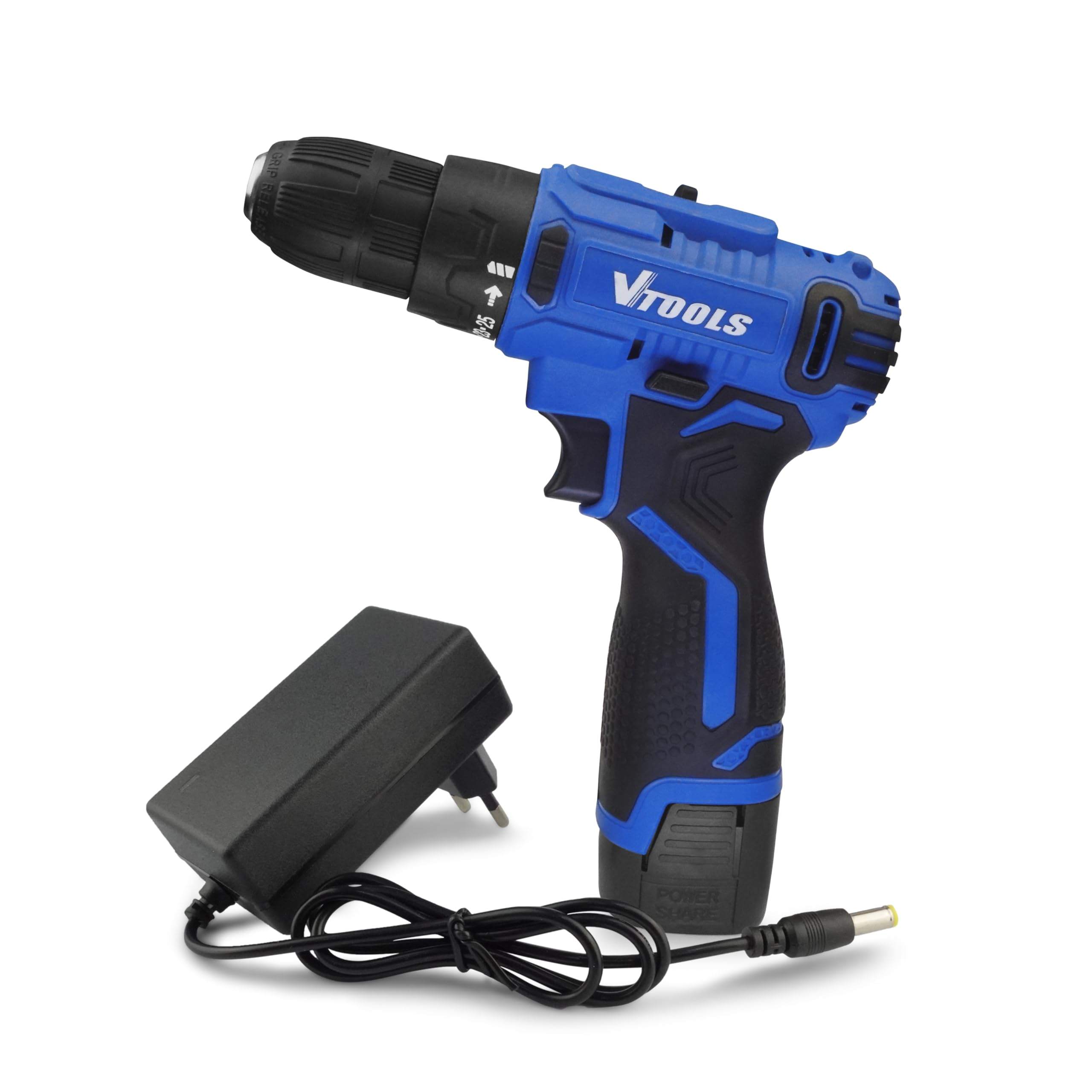 دریل باتری 16.8 ولتی VTOOLS با باتری 1500mAh، شارژر سریع 30 دقیقه، سهولت کلیدی 10 میلیمتری، گشتاور حداکثر 24 نیوتن متر، ابزار قدرتمند و جمع و جور برای چوب و فلز.