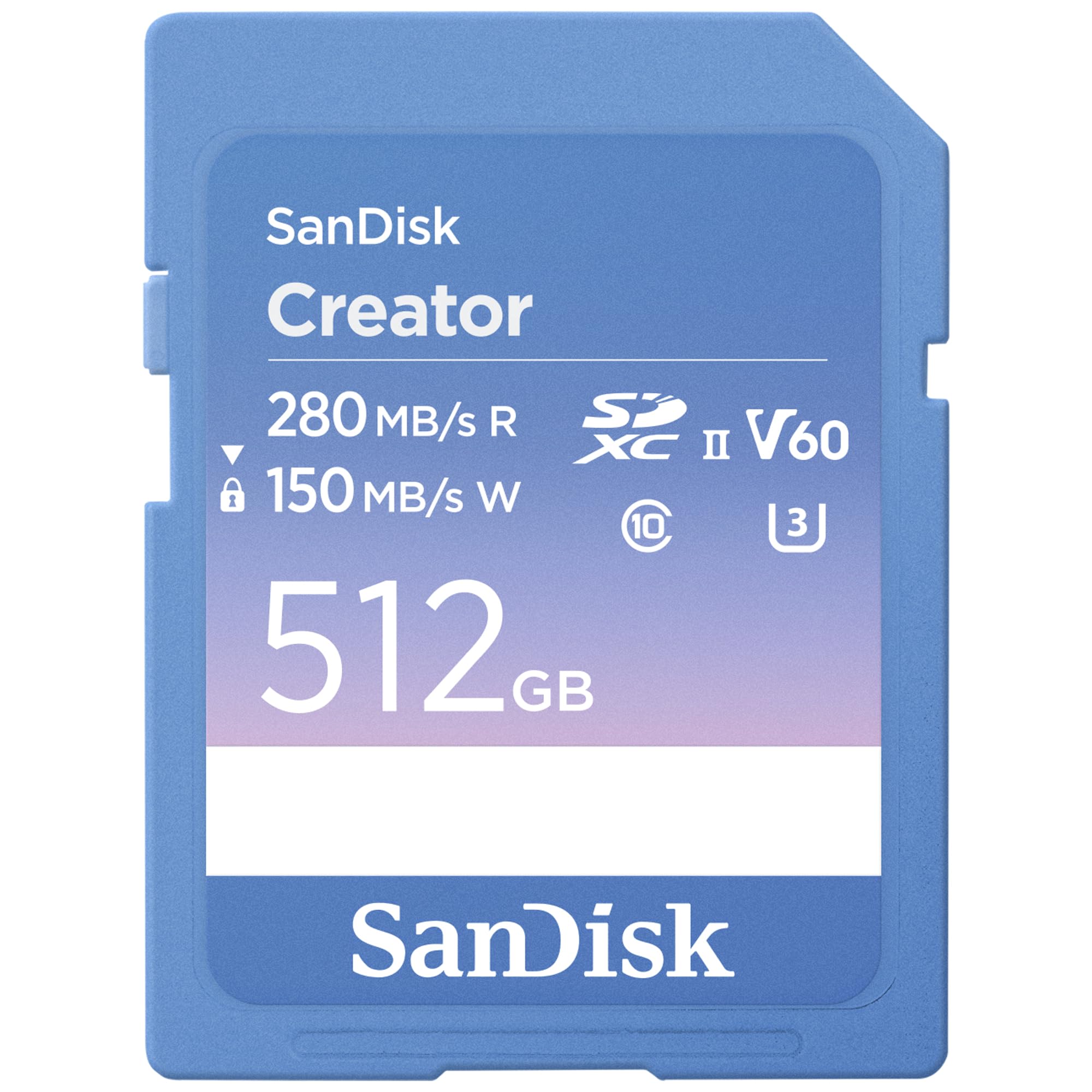 کارت SanDisk 512GB Creator SD UHS-II، سرعت خواندن تا 280MB/s، برای دوربین‌های دیجیتال و آینه‌ای، ویدیوی 4K UHD، 6K، V60، 1 ماه اشتراک ادوبی کریتیو کلود همراه - SDSDXEP-512G-GNCIS 512 گیگابایت