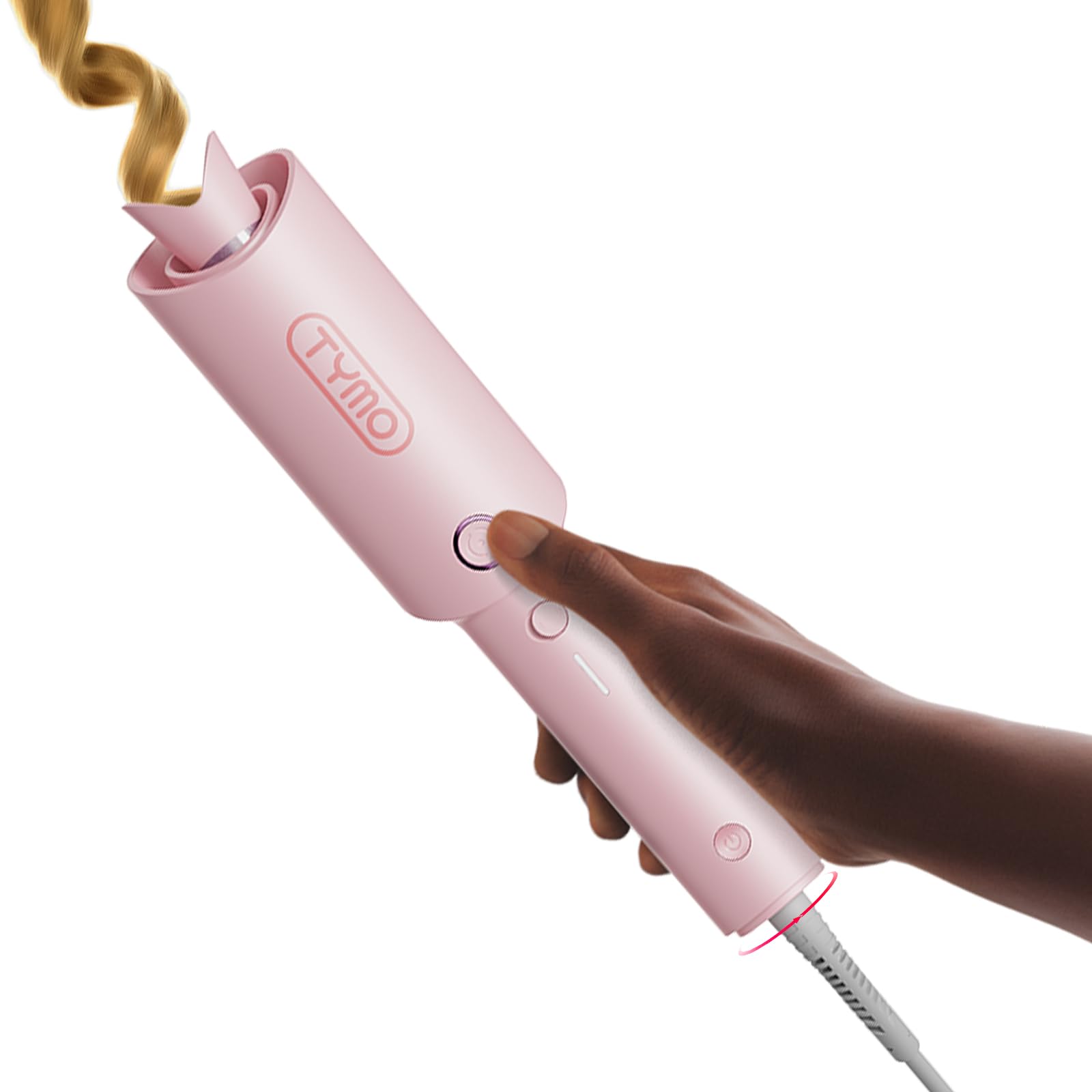 ریشه‌زن حلقه‌ای اتوماتیک TYMO - اتوماتیک CURLPRO TYMO موج‌های ساحلی Curling Wand، حلقه‌زن قابل حمل مو، 500 میلیون یونیک، دو ولتاژ و سبک برای سفر، پوشش سرامیک، صورتی، 25 میلی‌متر 25 میلی‌متر صورتی