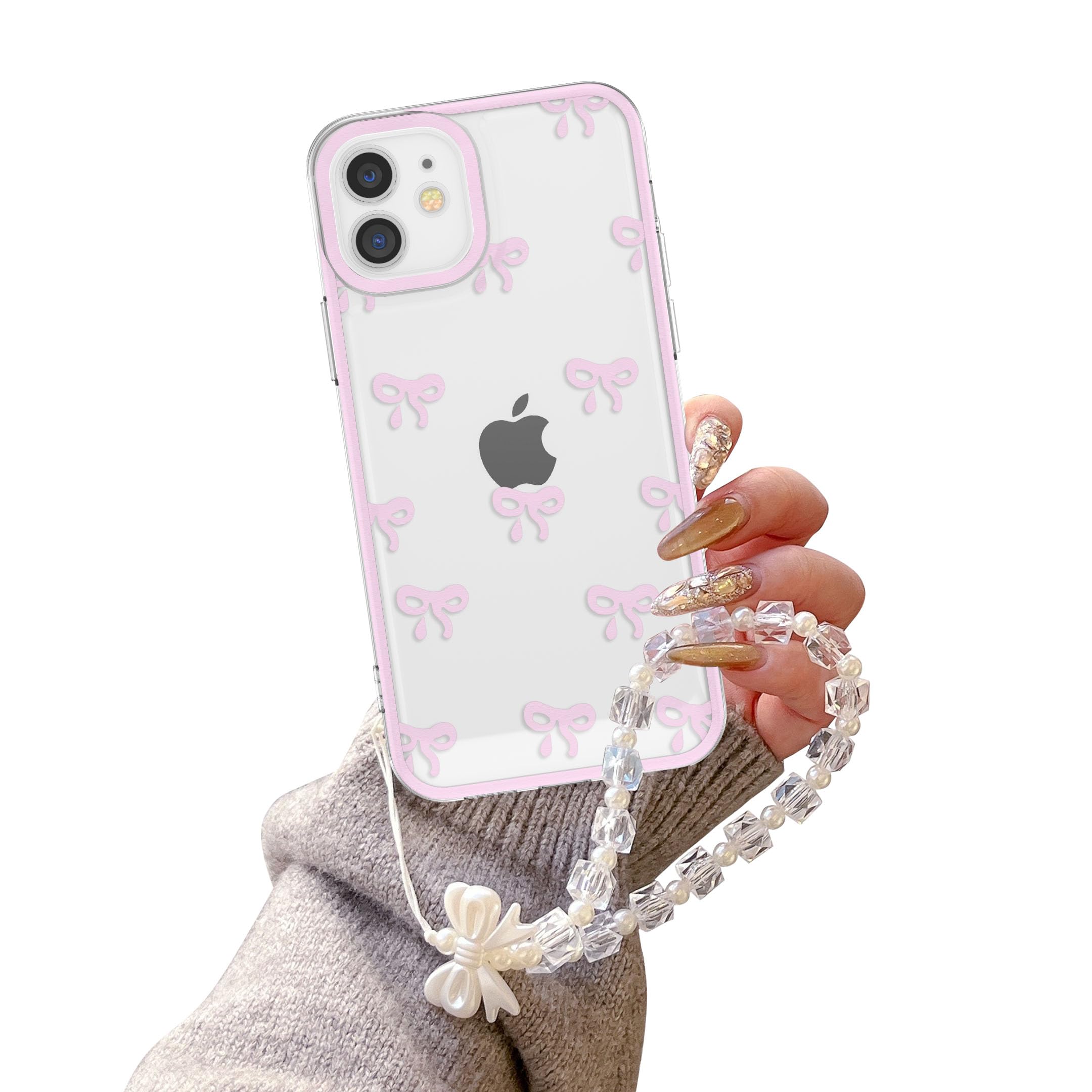 مورد EYZUTAK برای iPhone 11، مورد جذاب چشم‌نواز با پیچ زیبا موبایل با زنجیر دستبند شانه حفاظت‌ شده کمربند دوربین رفته، جلد نرم و محافظ مقاوم TPU برای زنان دختران - صورتی آیفون 11 صورتی