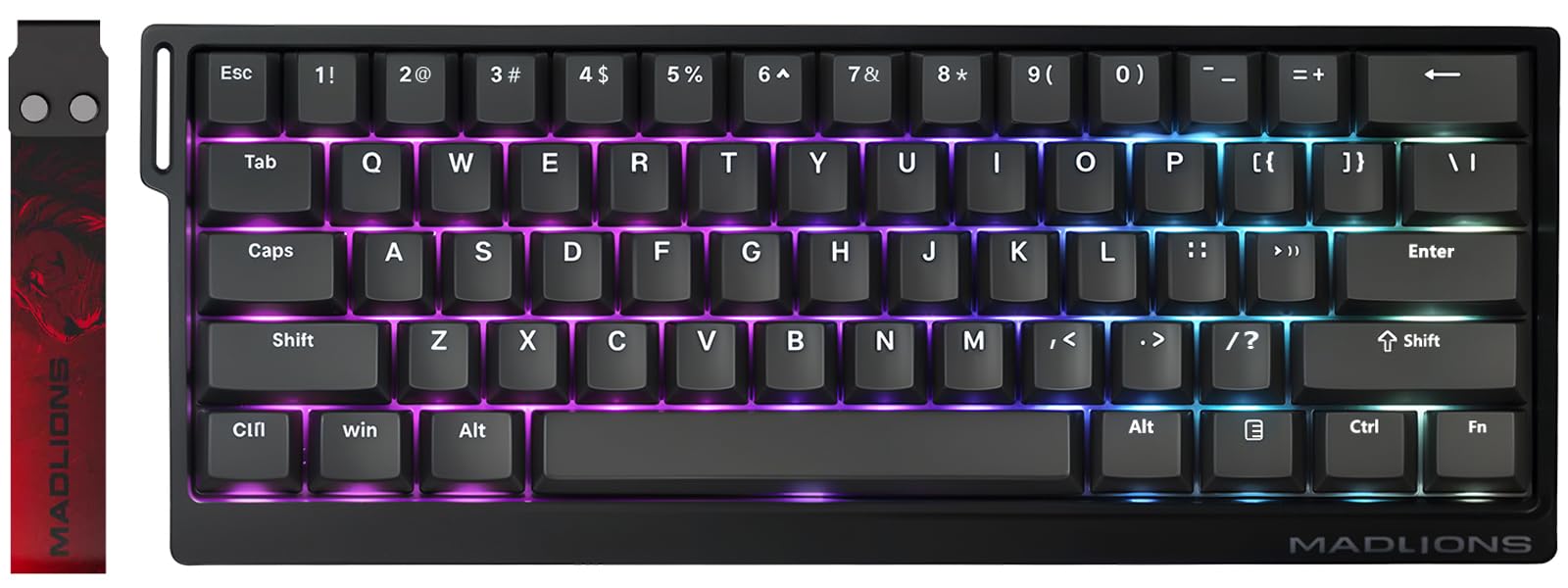 صفحه کلید بازی Hyekit x FGG MADLIONS MAD 60 HE RGB PRO 60٪ سیمی با سوییچ‌های مغناطیسی با قابلیت تنظیم فعالیت، نرخ نظرسنجی 8K هرتز، حالت تریگر سریع، سوییچ‌های افکت هال برای کامپیوتر/مک، رنگ مشکی