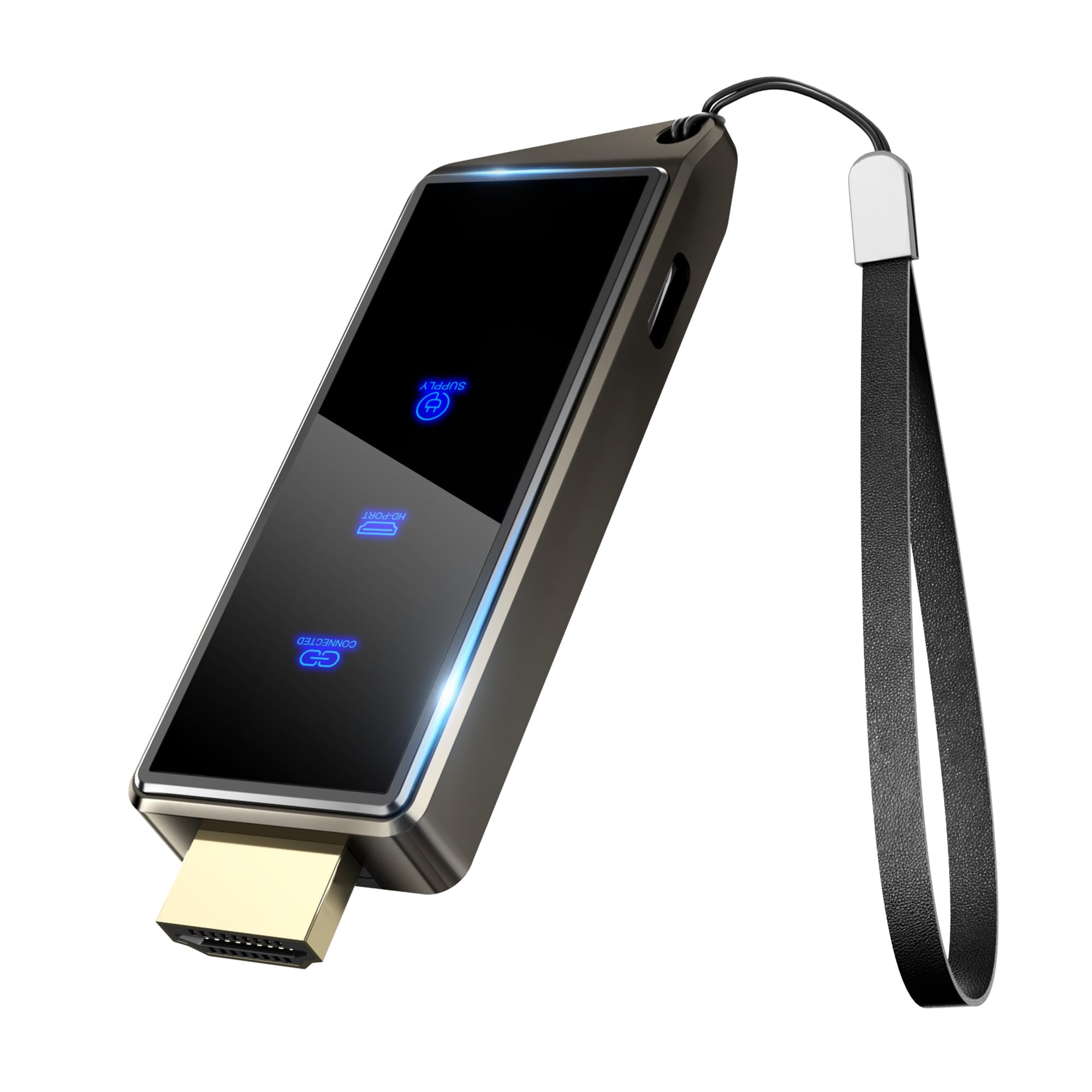 ترجمه: دانگل نمایش بی‌سیم HDMI، فرستنده قابل حمل، افزایش دهنده بی‌سیم HDMI برای انتقال ویدیو/صدا/فایل از گوشی هوشمند یا لپ تاپ به تلویزیون و یا مانیتور یا پروژکتور، پشتیبانی از Airplay DLNA Miracast با قاب گان‌متال.