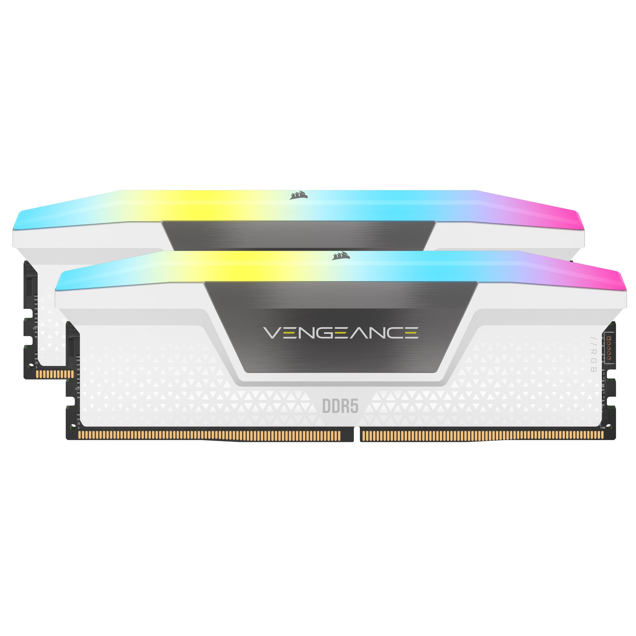 کرسیر Vengeance RGB DDR5 RAM با ظرفیت 64GB (2x32GB)، با سرعت 6000MHz و توابع CL30-36-36-76 و ولتاژ 1.4V، مناسب برای پردازنده‌های AMD و اینتل، حافظه کامپیوتر رومیزی - رنگ سفید (CMH64GX5M2B6000Z30W) - 64GB (2 x 32GB) - سفید