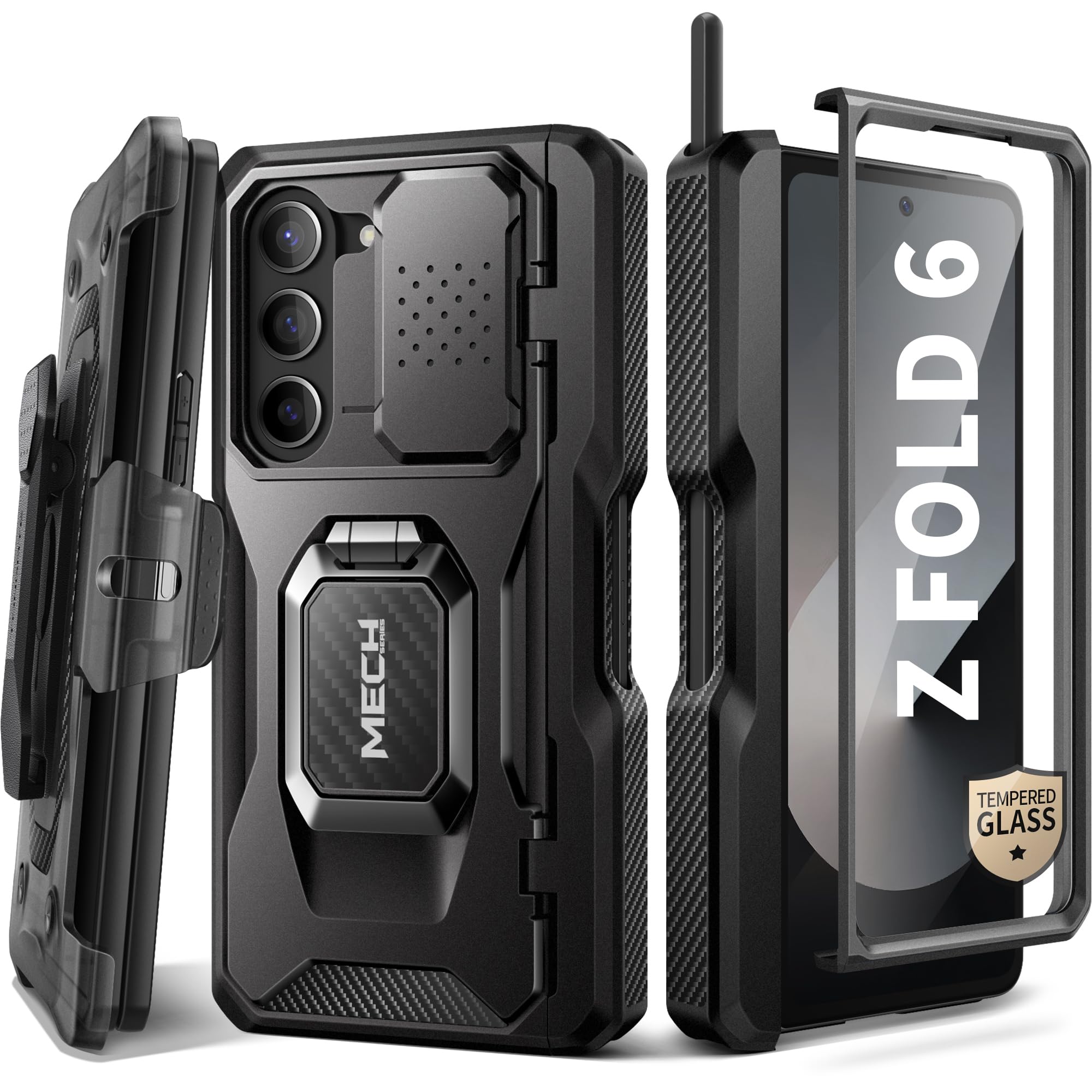 محافظ گوشی TONGATE -Z Fold 6 با انگشتر حلقه، دارای نگهدارنده S Pen داخلی و محافظ صفحه شیشه‌ای HD {}.