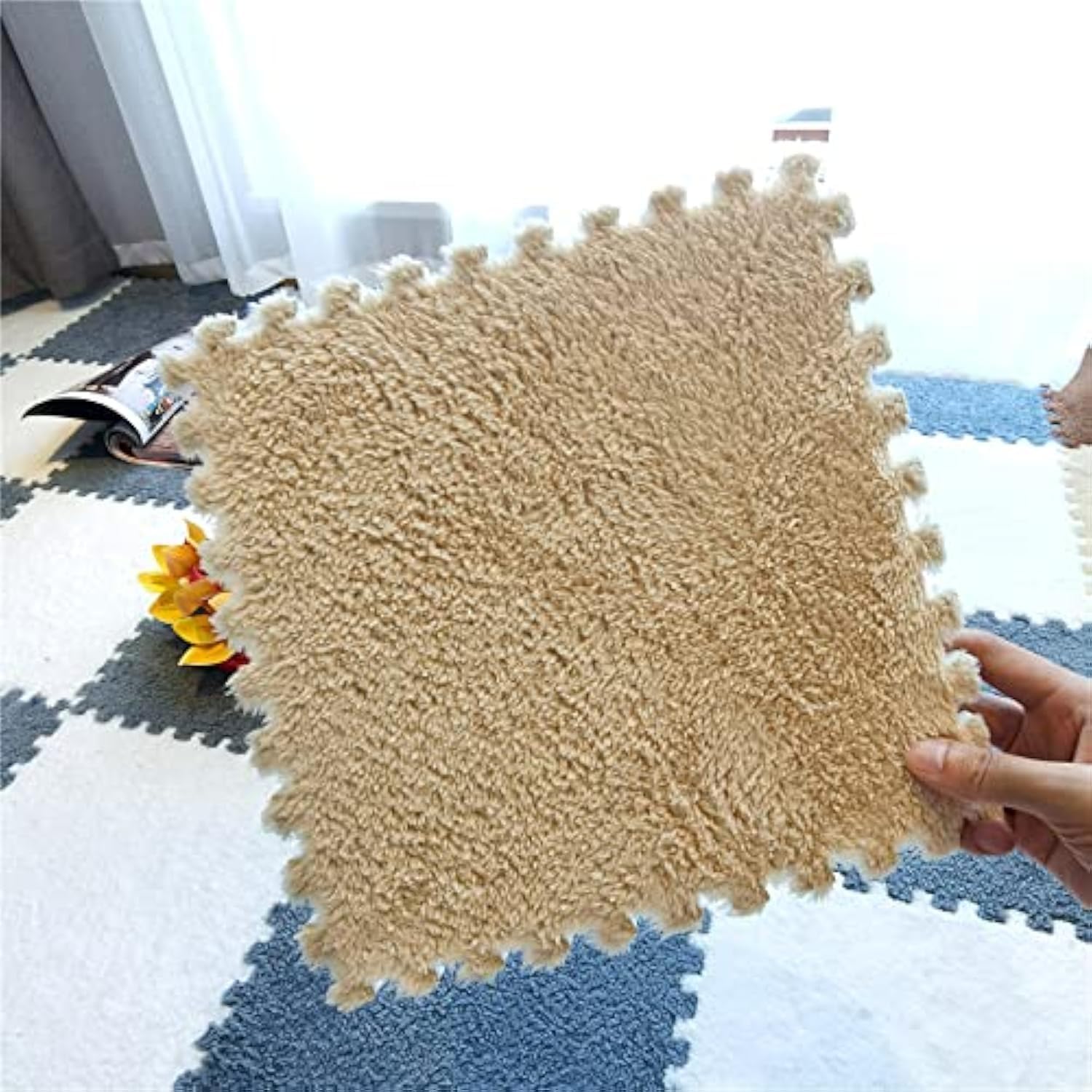 Jorunb 12 قطعه فوم پلی اترین Floor Mat EVA فوم تایل فوم Interlocking Floor Tile Matting کودکان فرش مربعات Floor Mats Washable Fluffy Play Mat30x30cm (زرد03)