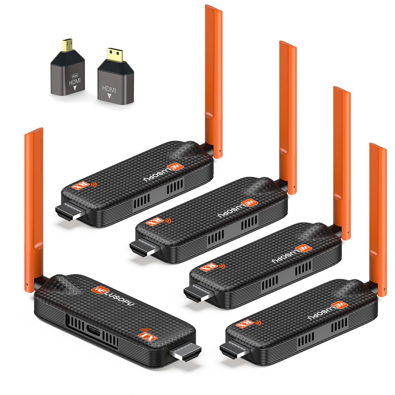 تبدیل‌کننده بی‌سیم HDMI و ۴ گیرنده، پشتیبانی تا ۶، تقویت‌کننده بی‌سیم HDMI فرکانس ۵.۸ گیگاهرتز برای کامپیوتر، لپ‌تاپ، دوربین ۱ فرستنده + ۴ گیرنده