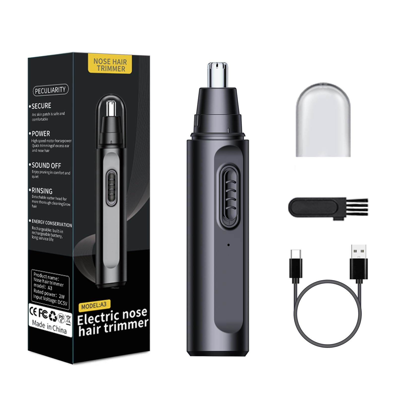 قیچی موی بینی و گوش قابل شارژ USB برای مردان و زنان، قیچی الکتریکی موهای بینی و گوش با قابلیت شارژ USB، تیغه‌های دو لبه حرفه‌ای ضدآب IPX7 برای تمیز کردن آسان