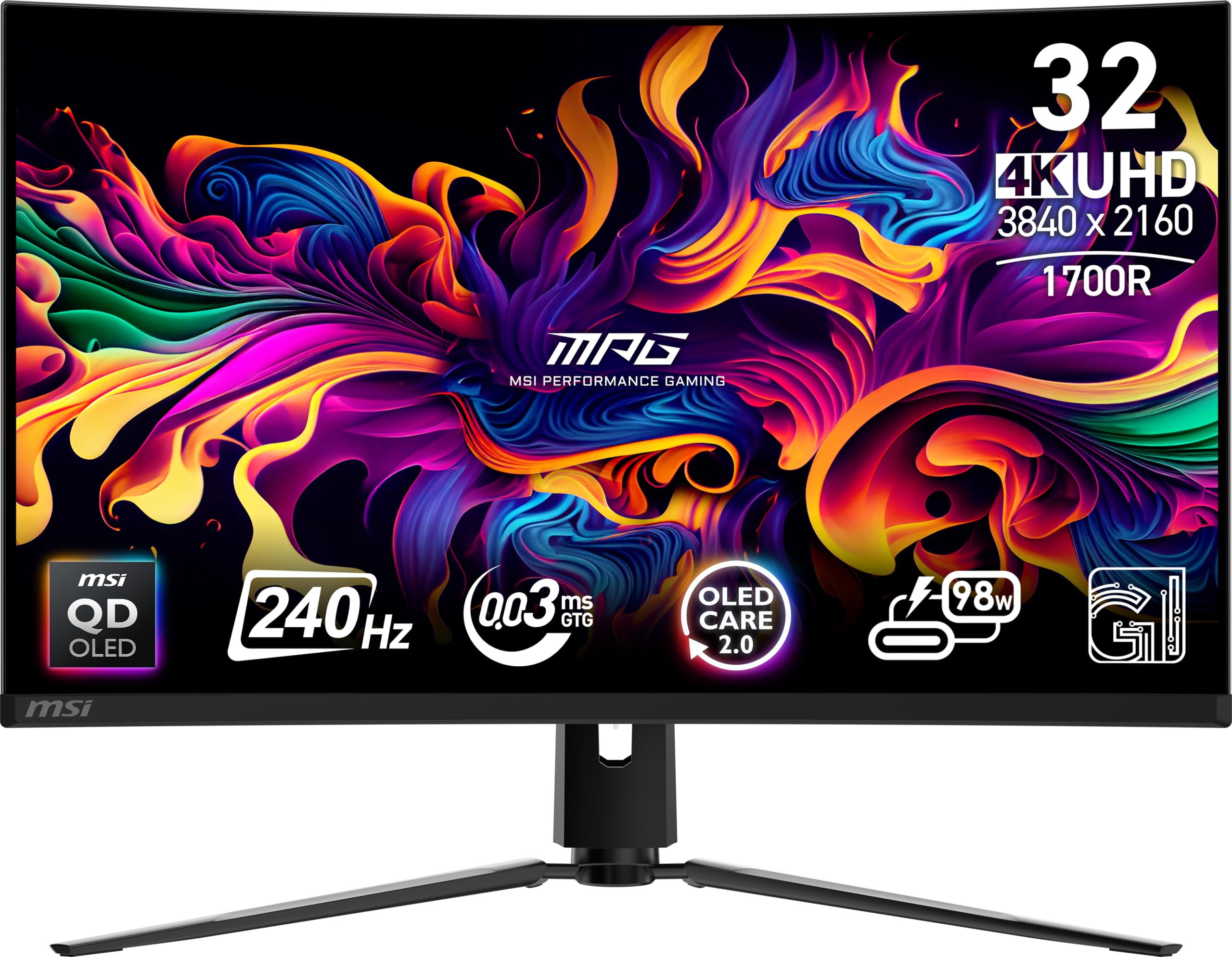 مانیتور کامپیوتر MSI MPG 321CURX QD-OLED 32 اینچی 3840 × 2160 (UHD)، 240Hz، Adaptive-Synch، پورت HDMI، پورت DP، قابل نصب بر روی VESA، قابلیت تیلت، بلندگو، 0.03 میلی‌ثانیه، رنگ مشکی MPG 321CURX QD-OLED 32 اینچی 3840 × 2160 (4K) 240 هرتز