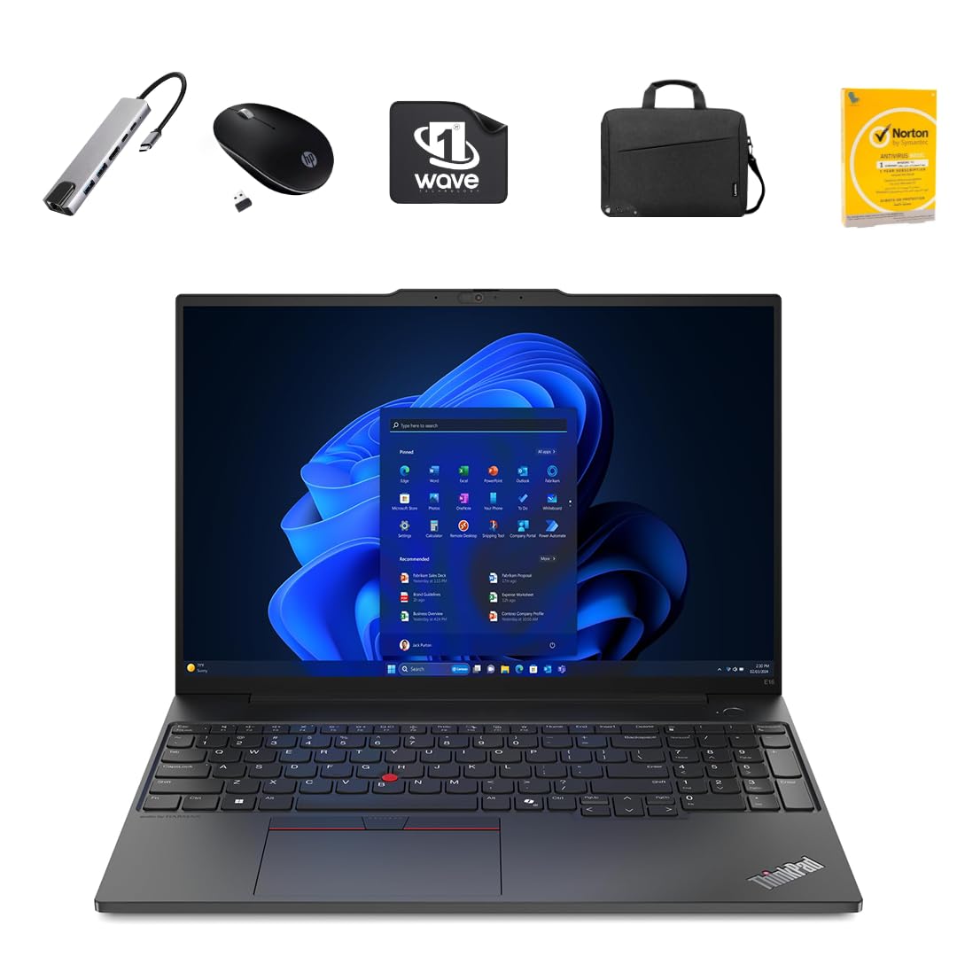 لپ تاپ تجاری لنوو ThinkPad E16 نسل دوم - هاب 8 در 1 موج 1 ام رايگان + موس بی‌سیم + کیف لپ تاپ + آنتی ویروس + پد موس | اینتل الترا 5-125U، 16GB رم - 1TB اس‌اس‌دی، ویندوز 11 پرو (نسخه ارتقاء یافته)