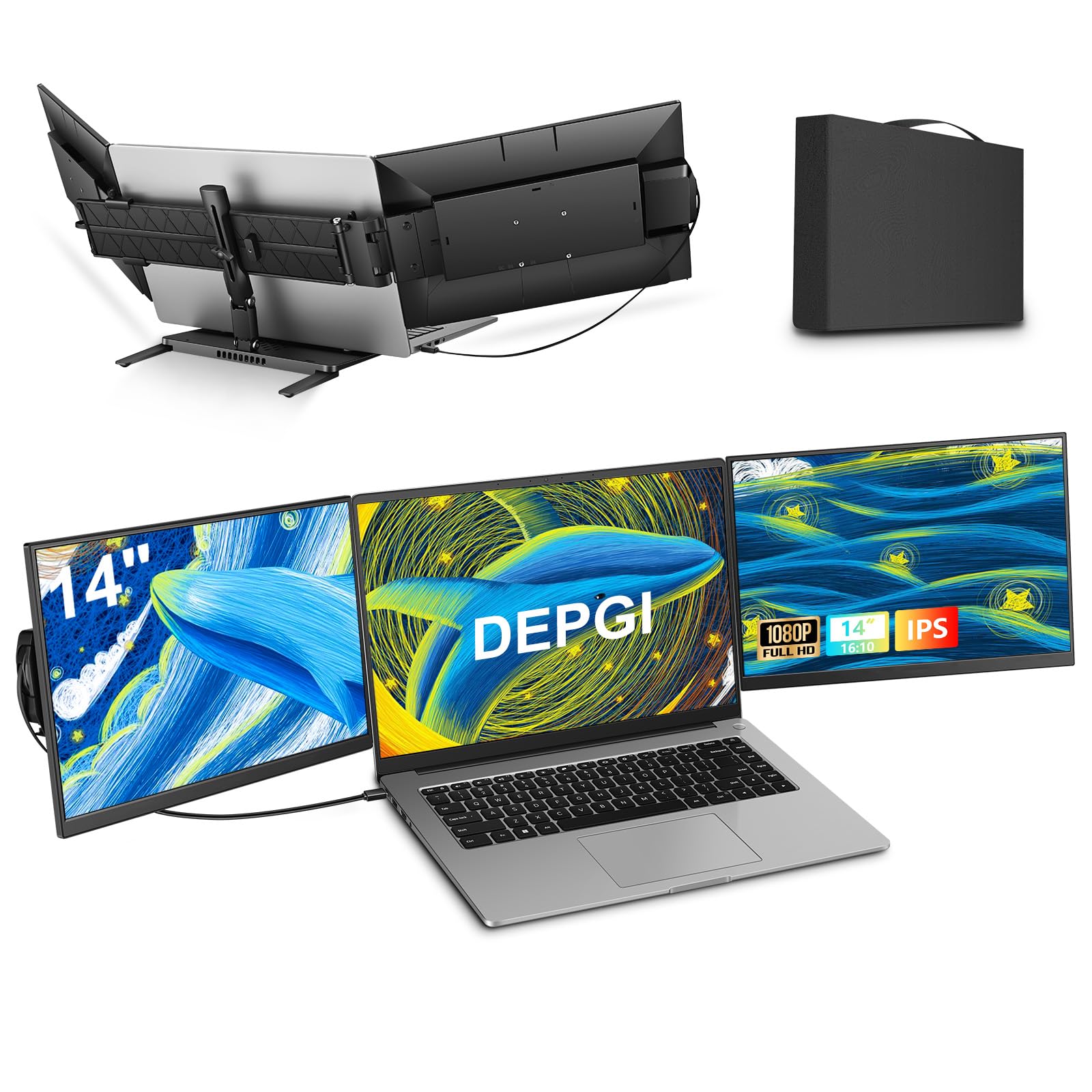 تازه DEPGI 14 اینچ لپ تاپ صفحه نمایش تمدید، 1080P FHD یک کابل اتصال تک نام متور قابل حمل سه گانه مانیتور، دو صفحه نمایش برای لپ تاپ، 13-17.3 اینچ، ویندوز / مک اواس