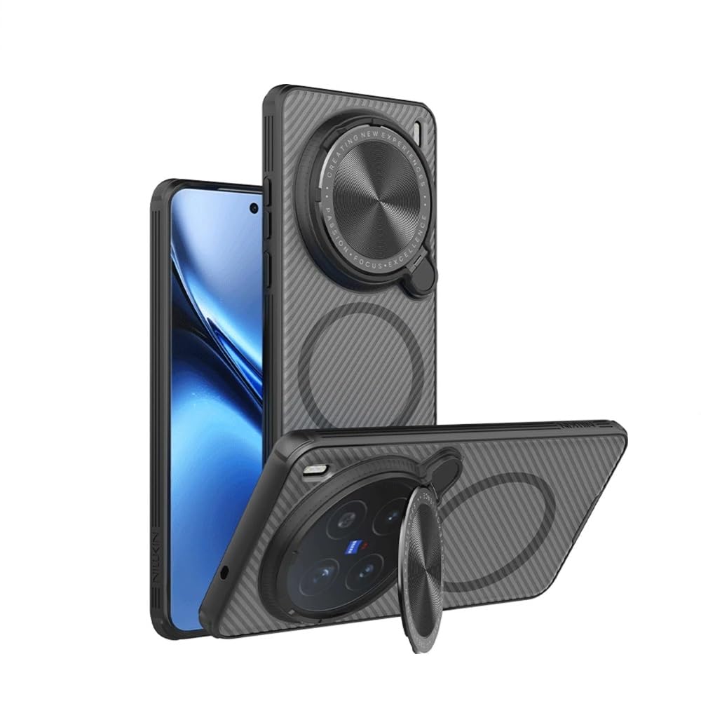 محافظ مغناطیسی گروتری سازگار با کیس Vivo X200 Pro، کیس سیاه نیمه شفاف محافظت از حریم خصوصی لنز دوربین و پشتیبانی از شارژ بی‌سیم