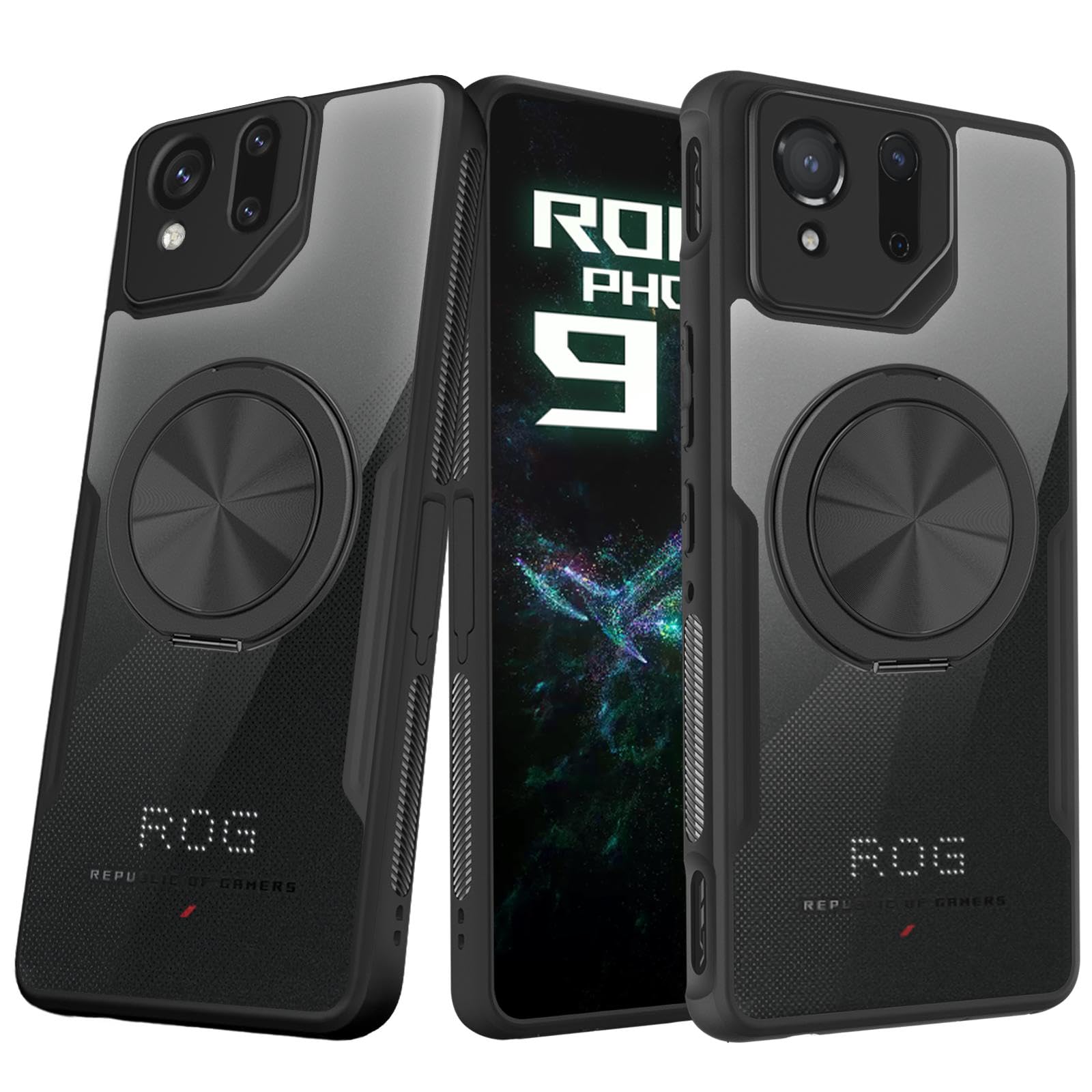 کاور HARUINO برای گوشی موبایل Asus Rog Phone 9 Pro، Rog 9 و 9FE، محافظ گوشی موبایل [ساختار ضد لغزش] PC شفاف و محافظ سیلیکونی ضدضربه با استند چرخشی 360 درجه ROG 9 شفاف با استند 360 درجه
