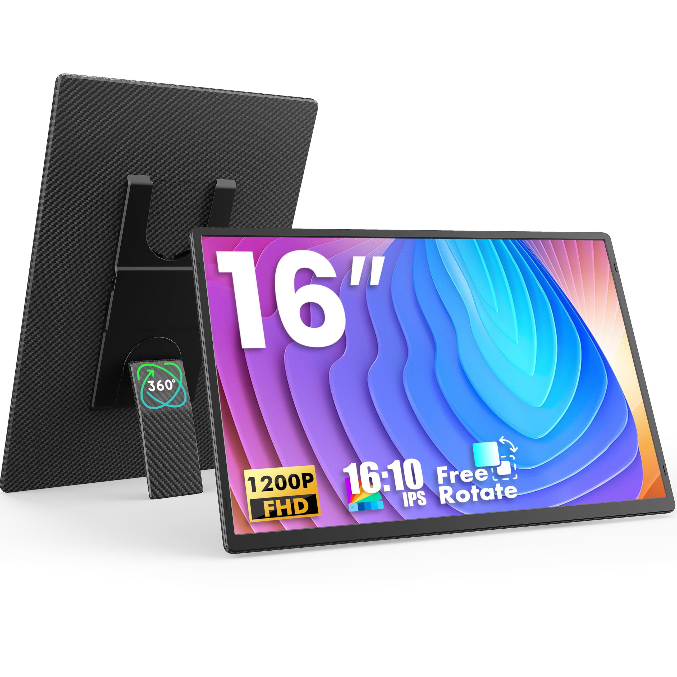 صفحه‌نمای قابل حمل FLYTOCCA، 16 اینچ FHD 1200P، استند قابل جداشدن ۳۶۰ درجه، مانیتور سفر Plug&Play برای لپتاپ، فریم صفر بسیار نازک، کاور هوشمند ویژه، صفحه‌نمای قابل حمل برای لپتاپ/کامپیوتر شخصی/مک 16 اینچ