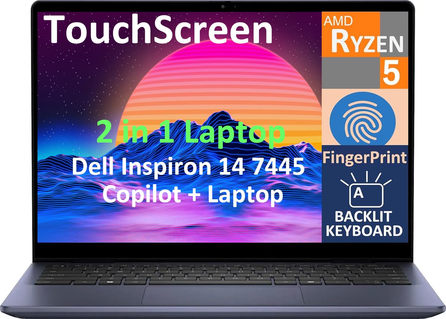 لپ تاپ تجاری دل اینسپایرون 14 7445 2 در 1 مدل 2025، صفحه نمایش لمسی IPS FHD+ 14.0 اینچی (AMD Ryzen 5 8640HS، 8 گیگابایت DDR5، 512 گیگابایت SSD، همکار هوش مصنوعی، صفحه کلید پشتیبانی شده توسط نور پس زمینه، اثر انگشت، WiFi 6E، بلوتوث 5.3، ویندوز 11 هوم) 8 گیگابایت رم|512 گیگابایت اس اس دی ویندوز 11 هوم