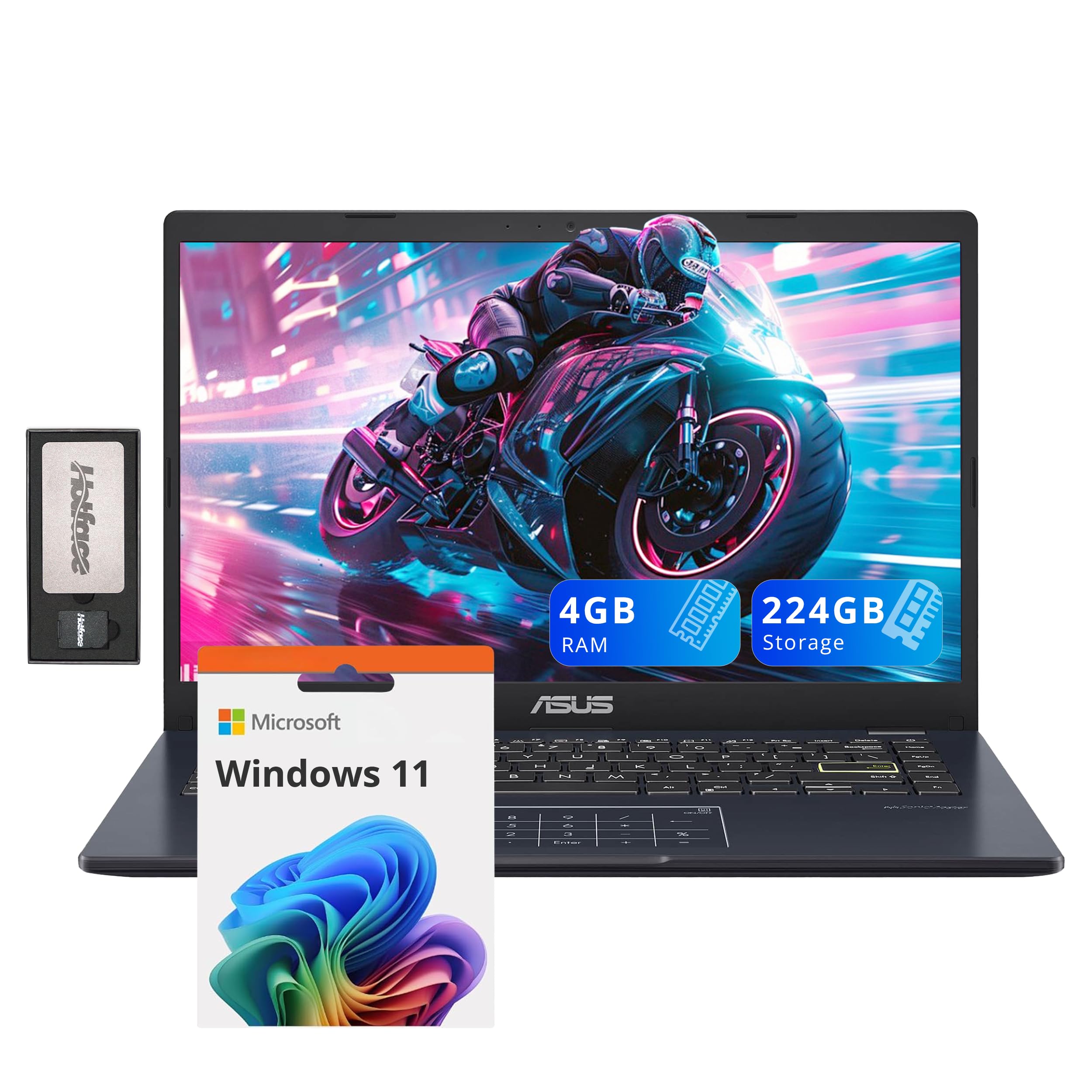 لپ تاپ ASUS 14" FHD، پردازنده Intel Pentium N6000، 4 گیگابایت رم، حافظه 224 گیگابایت (64 گیگابایت eMMC + 160 گیگابایت Docking Station Set)، گرافیک Intel UHD، وبکم، بلوتوث، ویندوز 11، ستاره سیاه