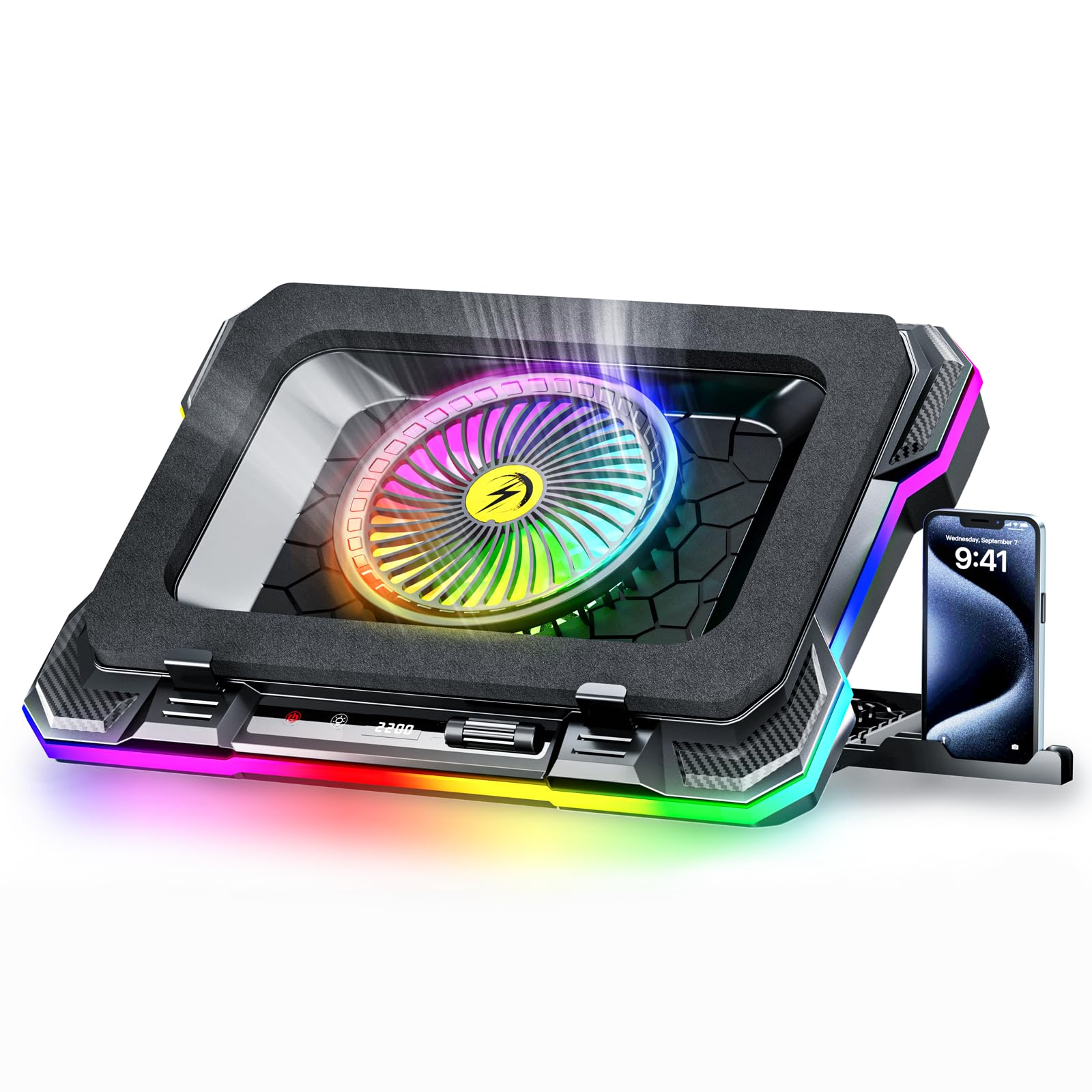 پایه سردکننده لپ تاپ با نورپردازی RGB ChillCore با فن توربو 5.5 اینچ، خنک‌کنندگی سریع برای لپ تاپ‌های 15.6-19.3 اینچی، کنترل سرعت متغیر، 7 ارتفاع قابل تنظیم - K1 5V RGB