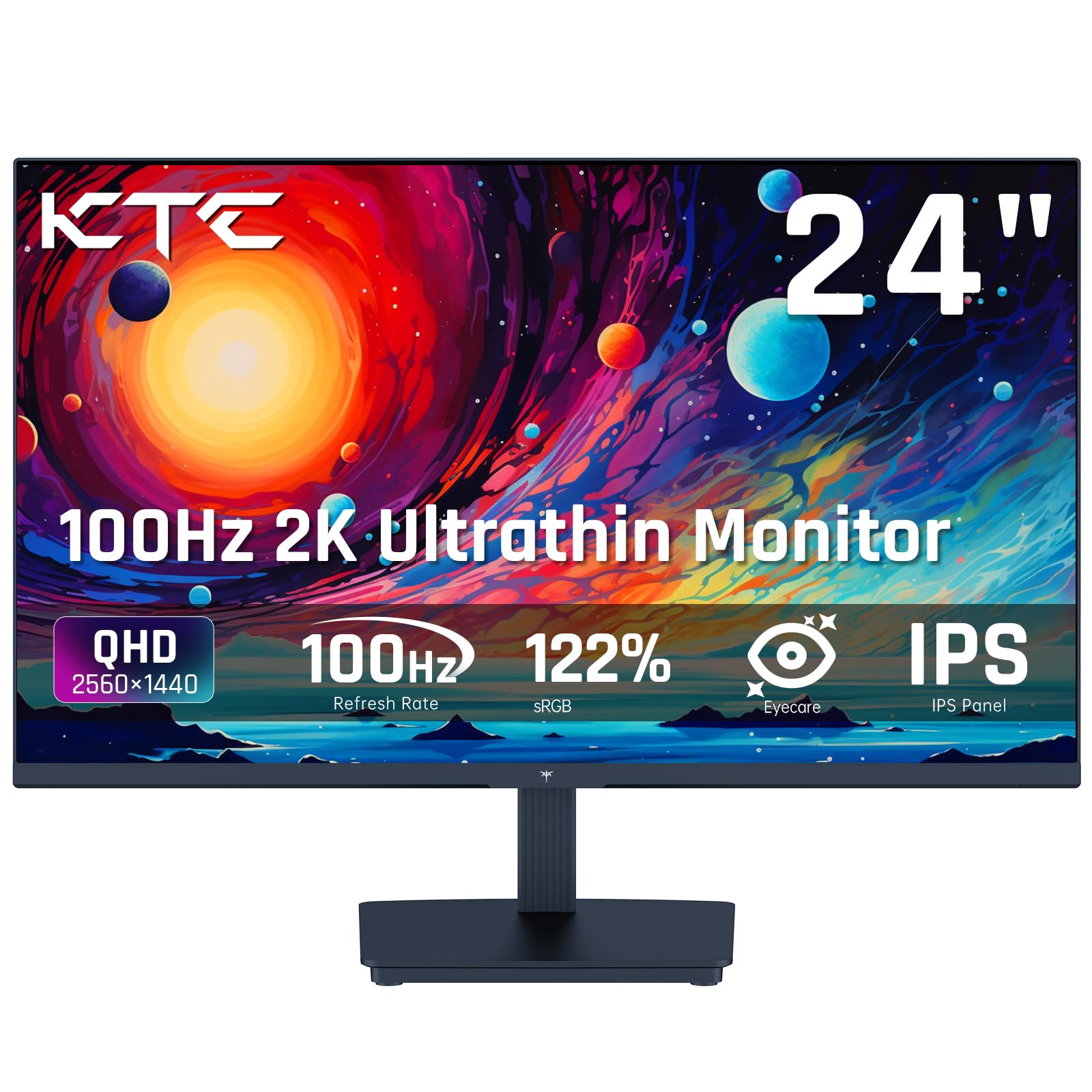 مانیتور کامپیوتر 24 اینچی KTC QHD 100Hz IPS 2K، با کانتراست 1300:1، صفحه نمایش ضد نور آبی، 122٪ sRGB، پشتیبانی از FreeSync و GSync، HDMI2.0/DP/هدفون برای بازی و کار در دفتر H24T27