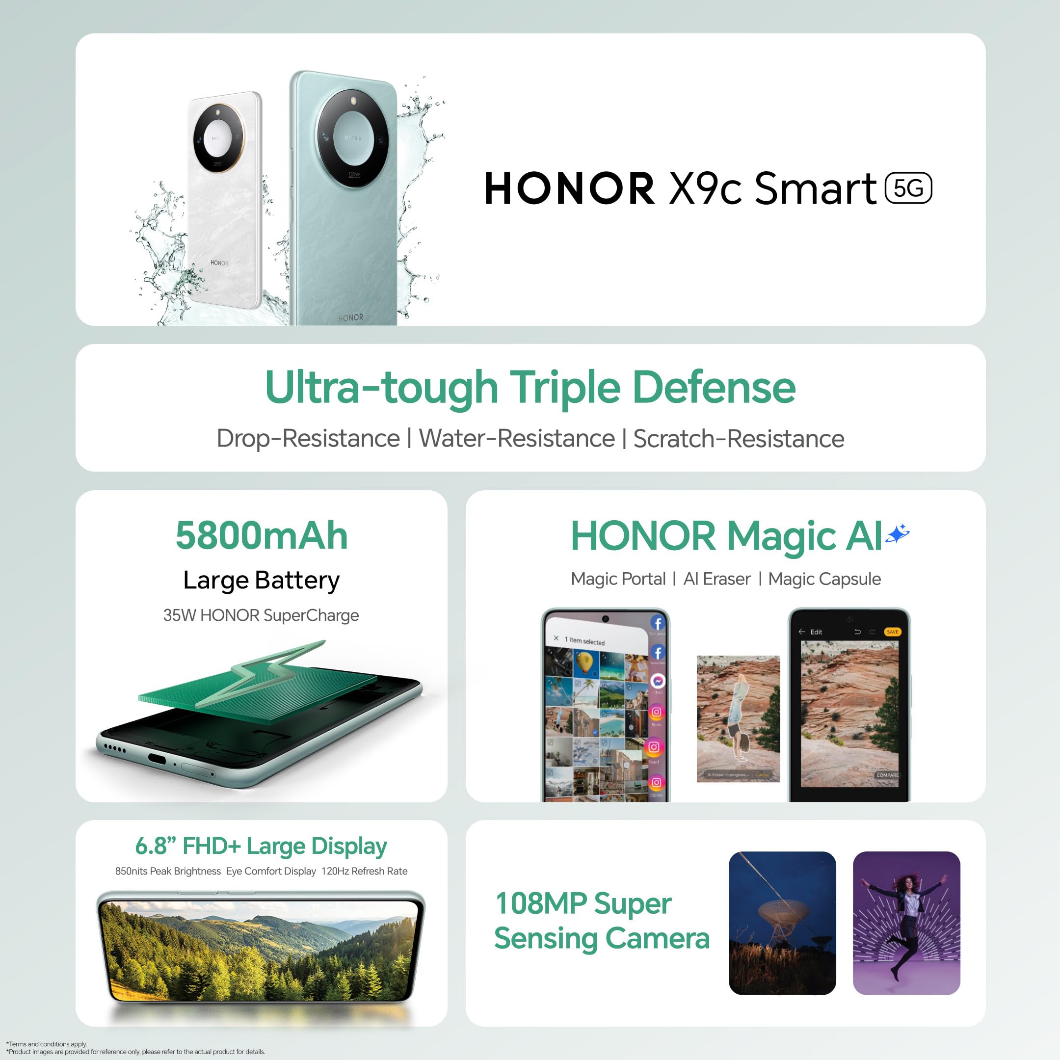 HONOR X9c هو گوشی هوشمند 5G با حافظه RAM 12GB و دو سیم کارت با رنگ سفید مهتابی - نسخه امارات