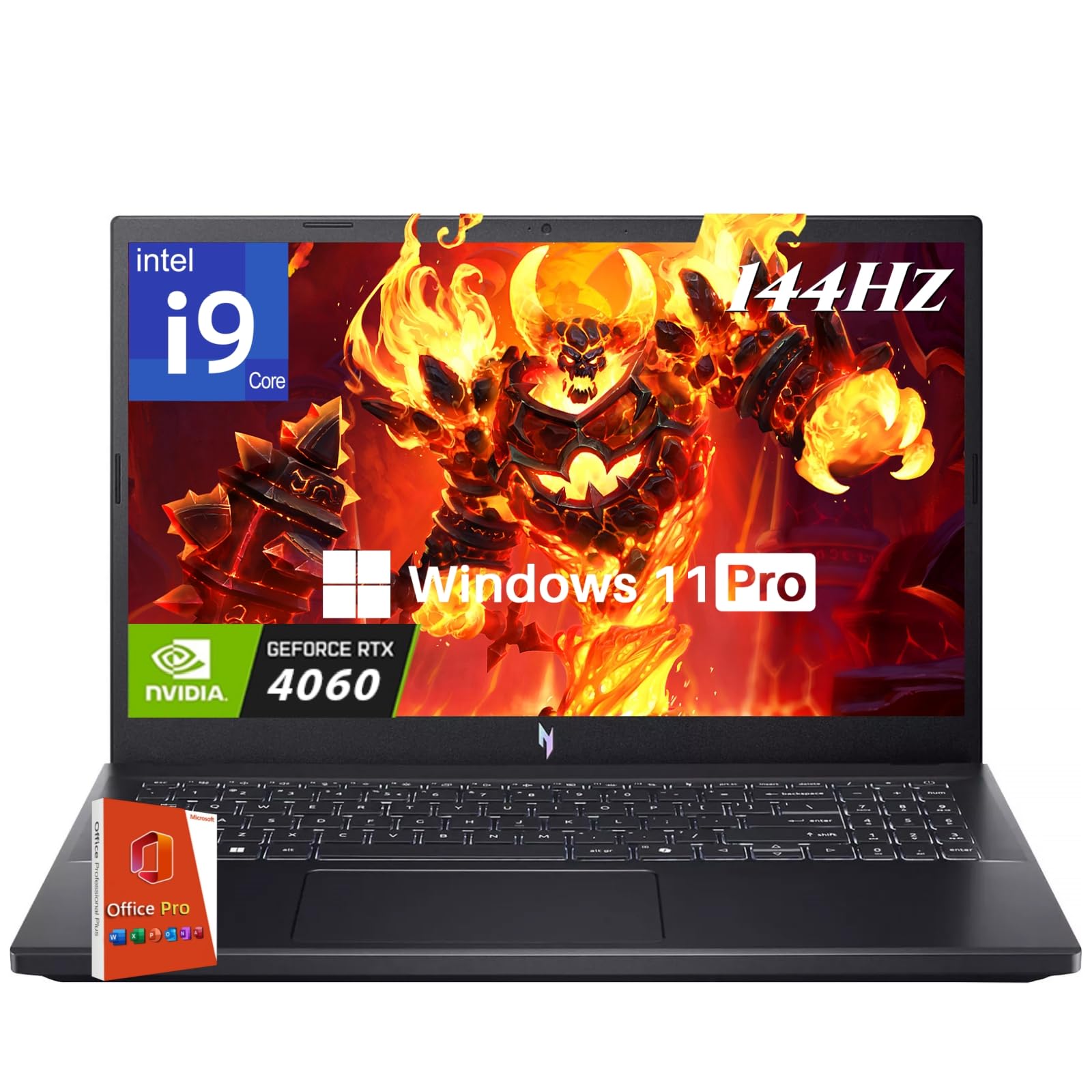 لپ تاپ بازی ایسر نیترو V 15، اینتل i9-13900H تا 5.4 گیگاهرتز، جی فورس RTX 4060، نمایشگر IPS 15.6 اینچ با فرکانس 144 هرتز، 64 گیگابایت DDR5، 4 ترابایت حافظه جانبی SSD، Wi-Fi 6، صفحه کلید با نور پس زمینه، ویندوز 11 پرو، موس بازی، 256 گیگابایت فلش مموری