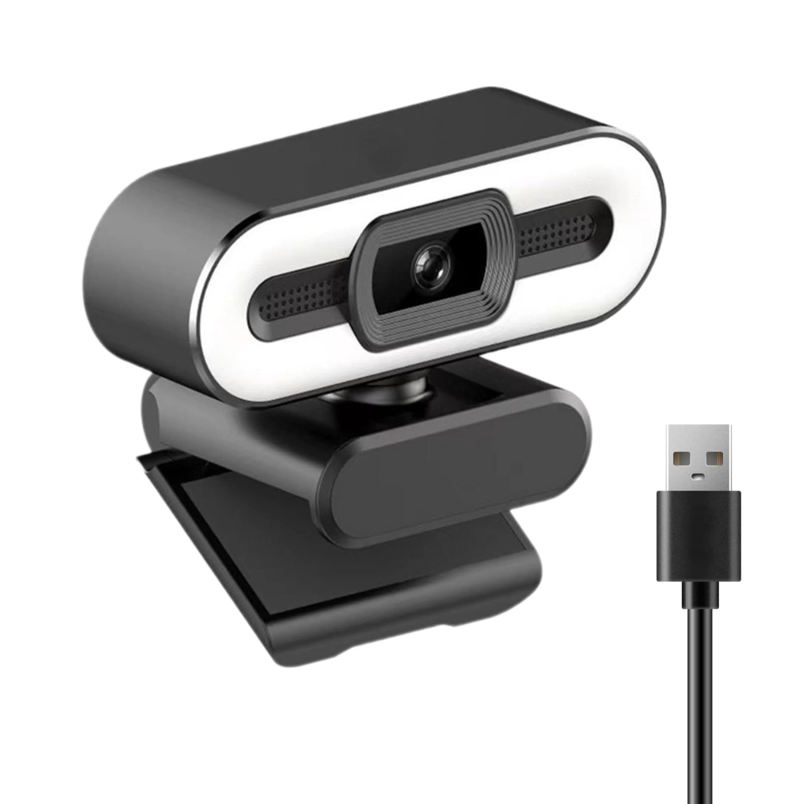 وب‌کم برای کامپیوتر، وب‌کم فول اچ‌دی 1080P با میکروفون و چراغ حلقه، چرخش 360 درجه، زاویه وسیع 120 درجه، درگاه یواس‌بی 2.0 پلاگ و پلی، دوربین وب کامپیوتر برای استریمینگ زنده و کنفرانسینگ