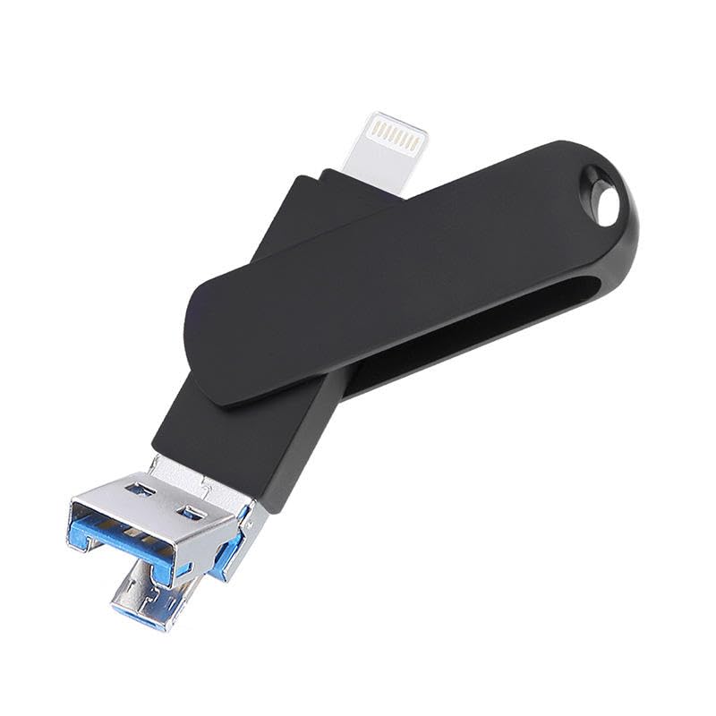 فلش USB 2TB و پشتیبانی از آیفون - 2000 مگابایت - حافظه USB آیفون چنگالی سرعت بالا 3 در 1 نوع A رعد و برق میکرو USB - سیاه