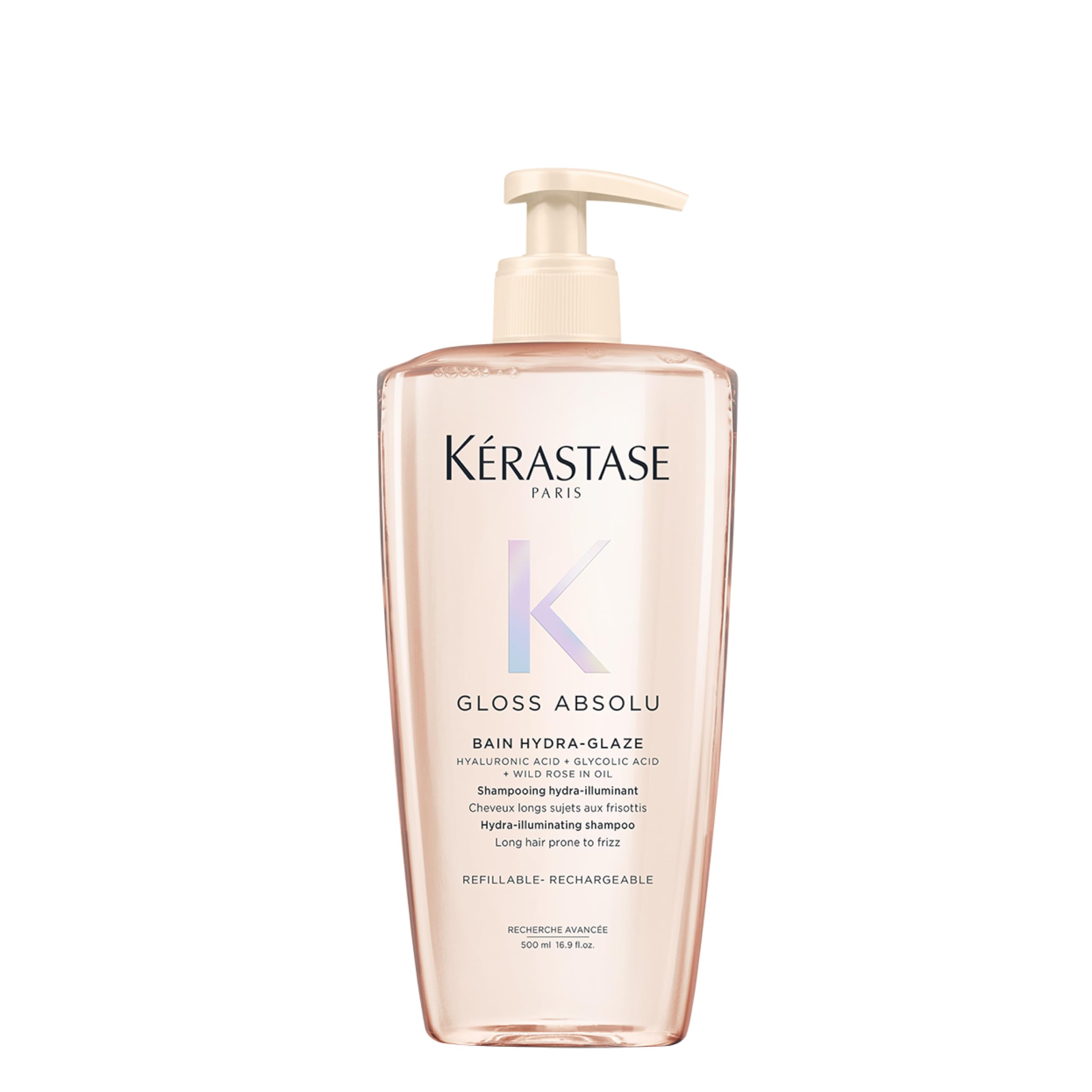 Kérastase Gloss Absolu High-Shine Anti-Frizz Shampoo, Cleanses & Reveals Ultimate Shine, for Glossy & Bouncy Hair with Glycolic Acid, Hyaluronic Acid & Wild Rose Regular 500ml