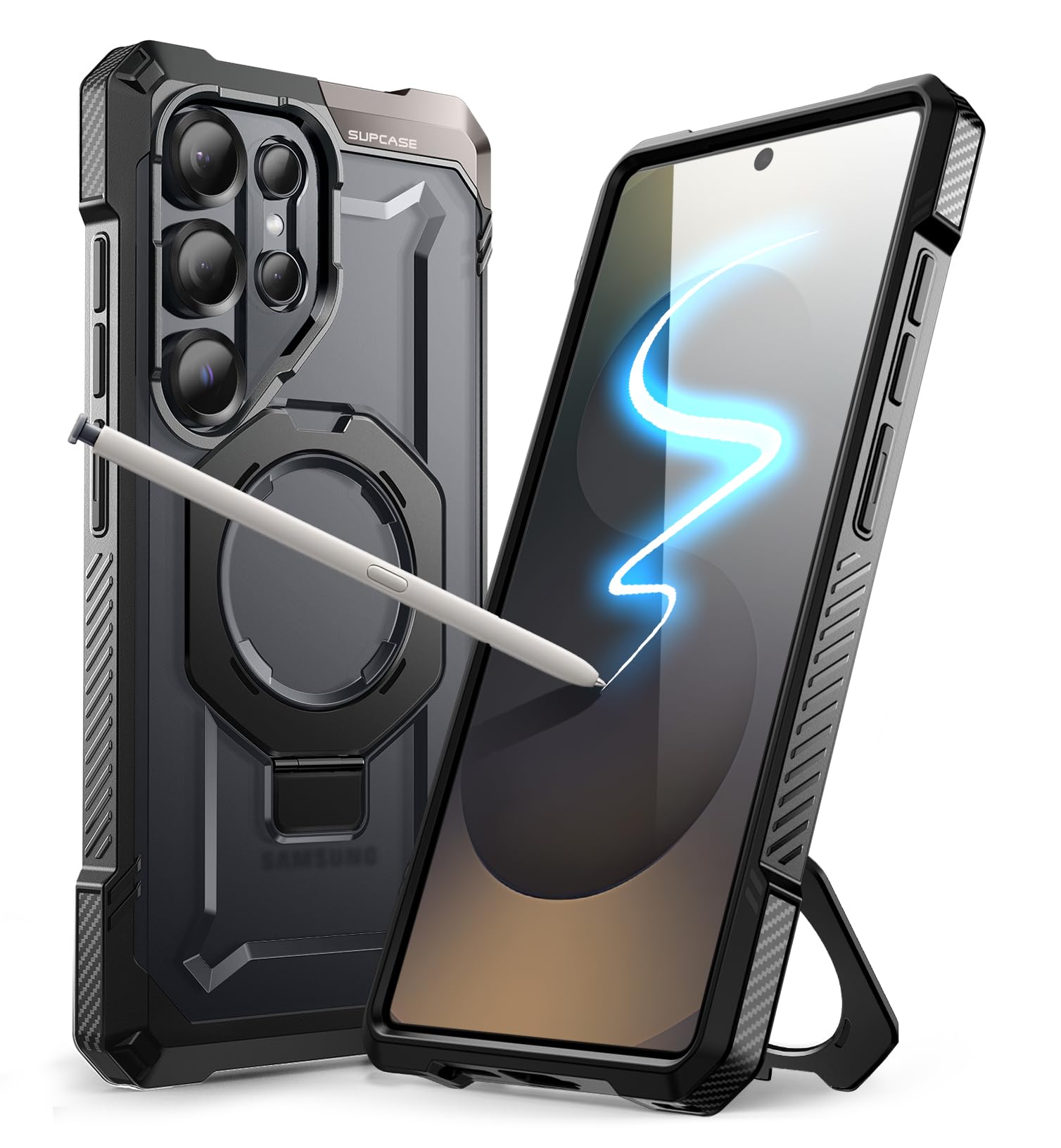 کیف SUPCASE برای گوشی سامسونگ Galaxy S25 Ultra با استند (یونیکورن بیتل گریپ)، [دوستانه به S Pen] [سازگار با مگ‌سیف] [محافظت نظامی مقام] کیف مغناطیسی برای گوشی S25 Ultra 6.9 اینچ (مشکی)