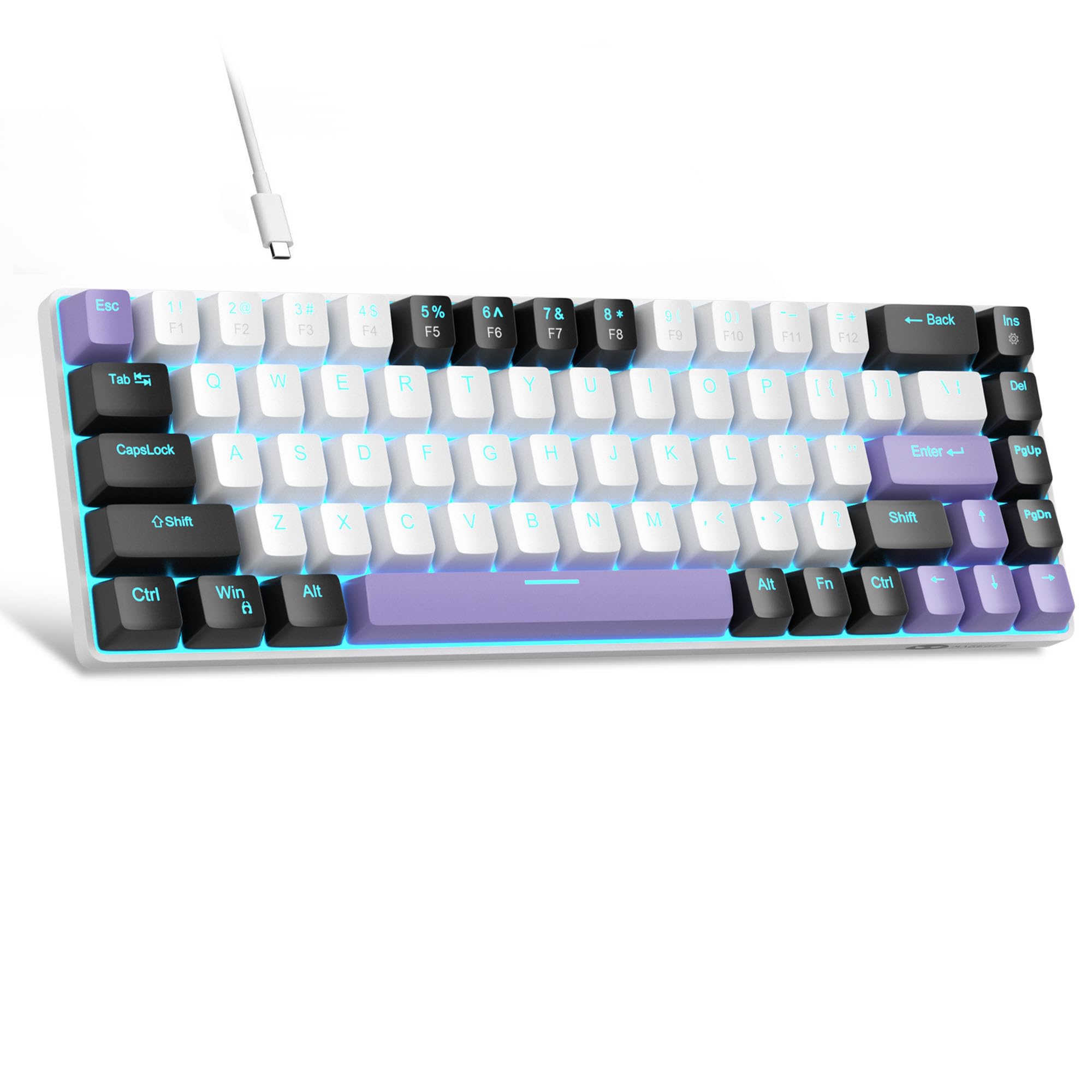 MageGee Portable 60% Mechanical Gaming Keyboard, MK-Box LED Backlit Compact 68 Keys Mini Wired Office Keyboard with Red Switch for Windows Laptop PC Mac - سفید/بنفش قرمز/سوئیچ بنفش
