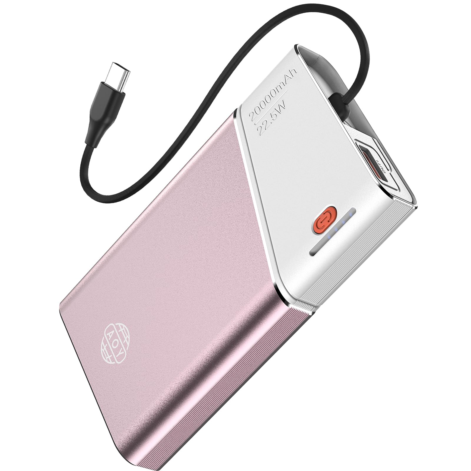 شارژر قابل حمل 20000mAh، شارژ سریع 22.5W PD 3.0 + QC 4.0، بانک انرژی، کولر و قاب فلزی فضایی ضدشکن برای آیفون 16 15 14، اندروید، آیپد، تبلت سامسونگ گوگل و موارد بیشتر (ضروری برای سفر) رنگ صورتی