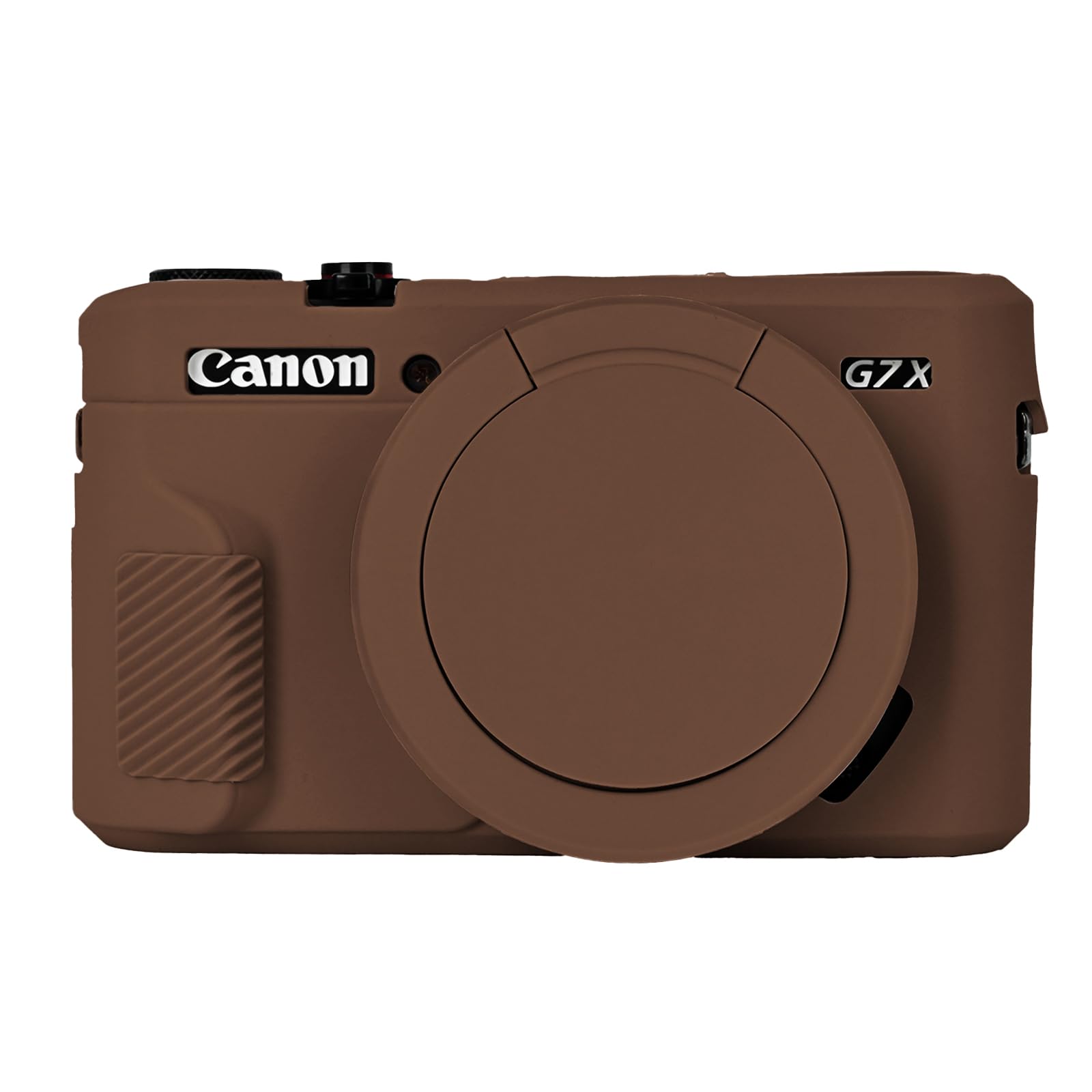 کیس ایزی هود G7X Mark II، کیس محافظ برای دوربین دیجیتال کانن پاورشات G7X Mark II، درپوش لنز قابل جداشدن، کاور سیلیکونی دور دوربین نرم، پوشش بدنه لاستیکی محافظ - قهوه‌ای با درپوش لنز