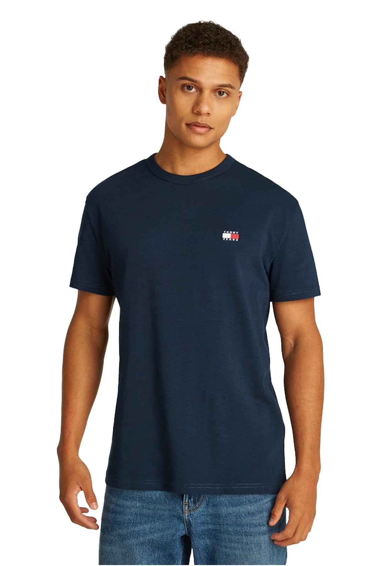 پیراهن TOMMY JEANS TJM REG BADGE TEE EXT برای مردان رنگ آبی تمپو آبی هتر ملانژ سایز بزرگ (XL)