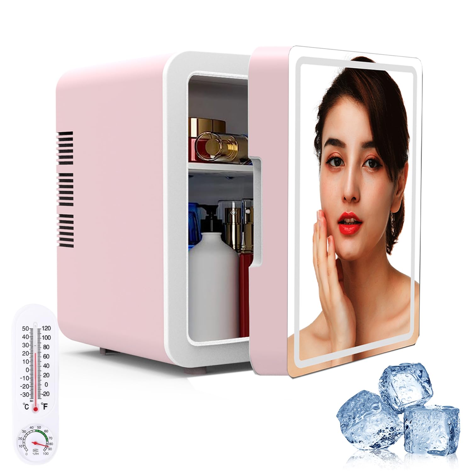 یخچال قابل حمل QUEENADA - یخچال خودرویی کوچک با LED، 4 لیتر، برای استفاده به عنوان یخچال مینی پوست، میوه و غذا، یخچال مسافرتی، شارژر خودرویی 12 ولت (صورتی)