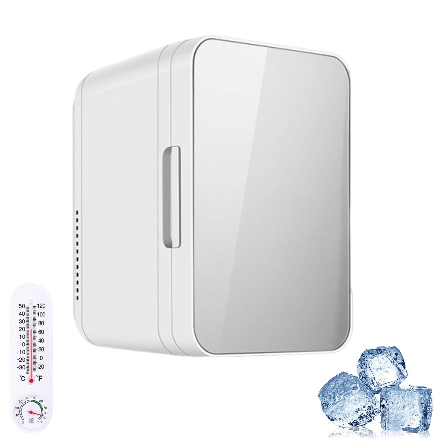 یخچال قابل حمل QUEENADA - یخچال کوچک ماشین، 8 لیتری، برای محصولات مراقبت از پوست، میوه و غذا، با پلاگ‌ها برای پریز خانه و شارژر ماشین 12 ولت (نقره‌ای)