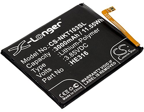 باتری جایگزین TollCor 3000mAh/3.85V برای نوکیا ۶، ۶ دو سیم کارت، HMD D1C، نوکیا 6، TA-1000، TA-1003، TA-1021، TA-1025، TA-1033، TA-1039، شماره قطعه: HE316، HE335
