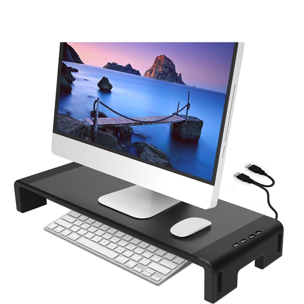 پایه نگهدارنده مانیتور دسکتاپ ZORBES® با 4 پورت USB 2.0 پشتیبانی از شارژ، سازماندهی کننده دسک اداری چند منظوره، پایه نگهدارنده یونیورسال مانیتور دسکتاپ، ابعاد ۵۲x۲۰x۸ سانتی‌متر